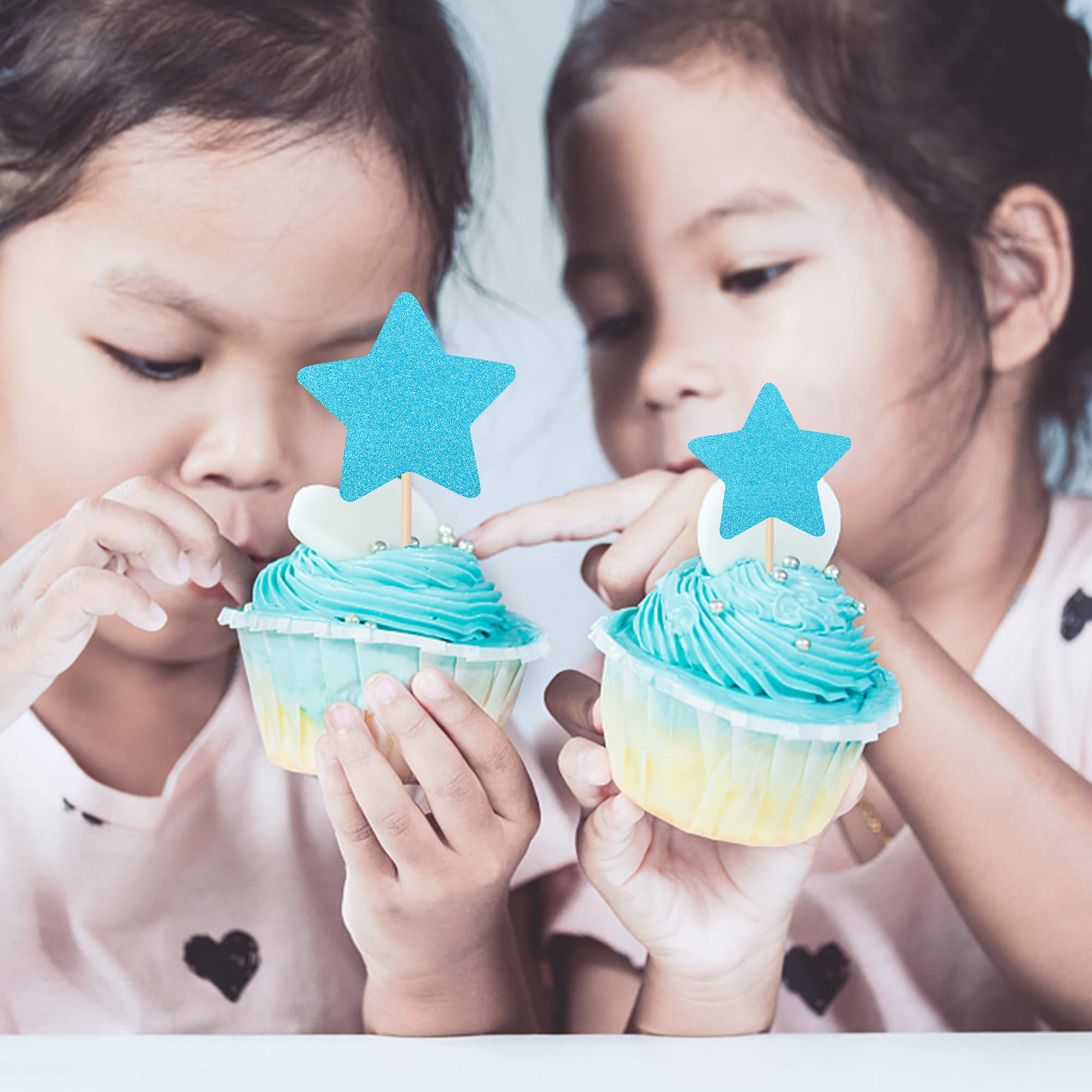 30PCS Glitter Star Cupcake Toppers - Wedding, Baby Shower Decorations