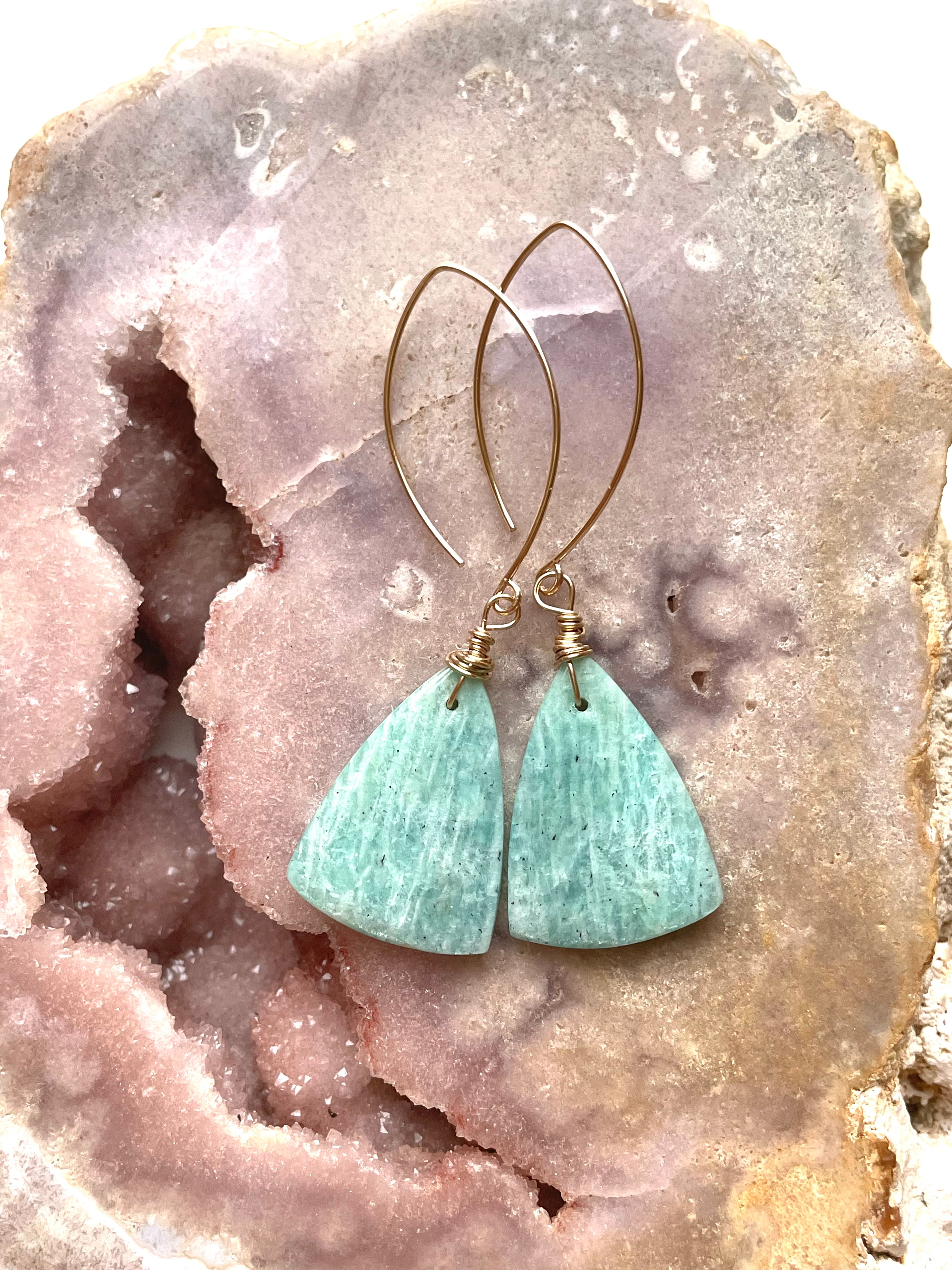 Amazonite Dangle Earrings in Gold Fill - Elegant Boho Jewelry for Women, Perfect for Parties, Weddings & Everyday Wear