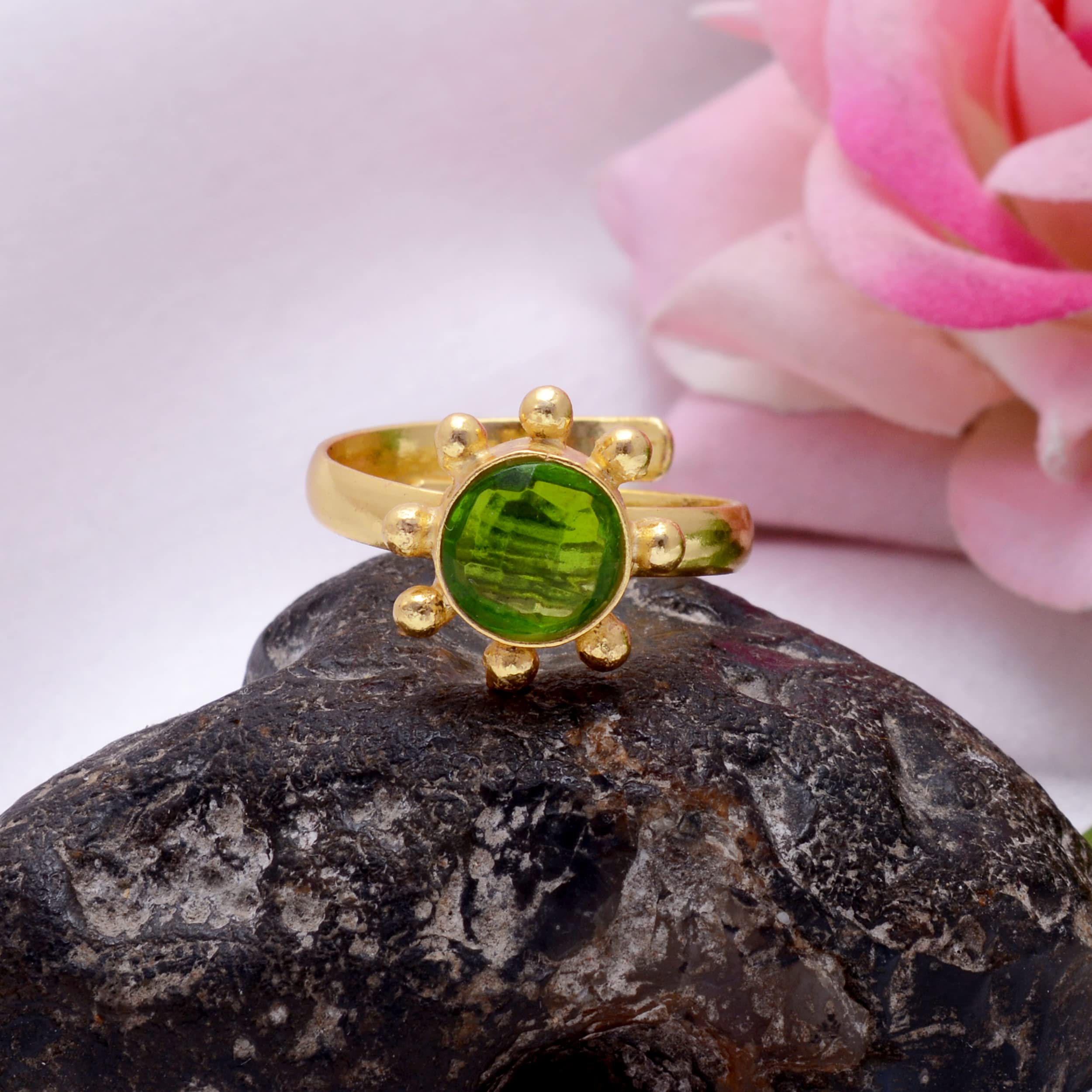 Peridot Rings for Women - 18K Gold Plated Handmade August Birthstone Jewelry - Green Gemstone Rings for Girls (VR-536) | Perfect for Birthday Gifts, Anniversary Presents & Everyday Elegant Wear