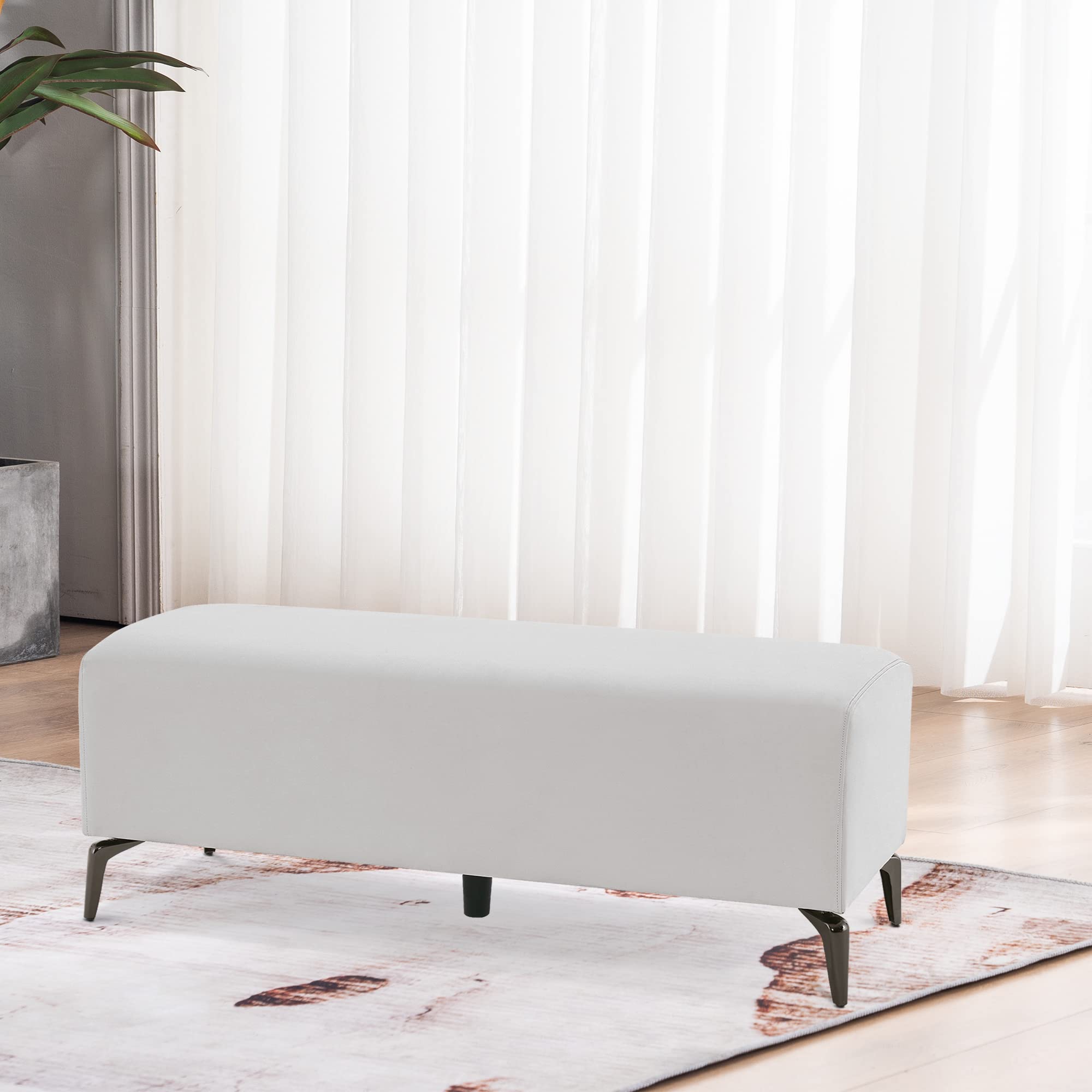 BarberPub Salon Waiting Room Chairs - Faux Leather Reception Bench for Barber Shops, Office Lobby & Retail Stores - Comfortable Guest Seating with Ottoman - W704 Model in Cream White - Perfect for Entryways, Hair Salons & Commercial Spaces