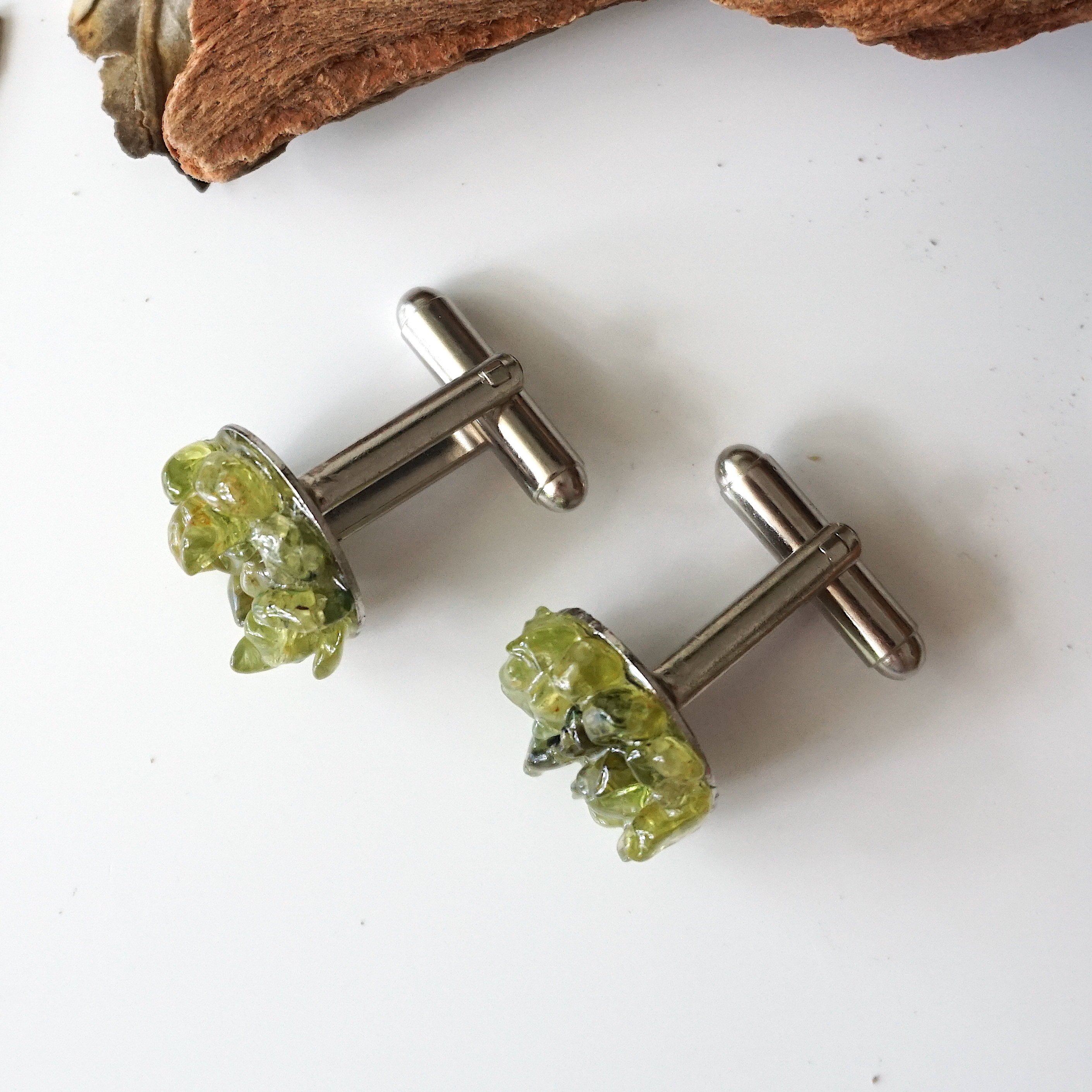 Peridot Cufflinks for Men - White Gold Plated Brass Dress Accessories - Perfect for Weddings, Business Meetings & Formal Occasions