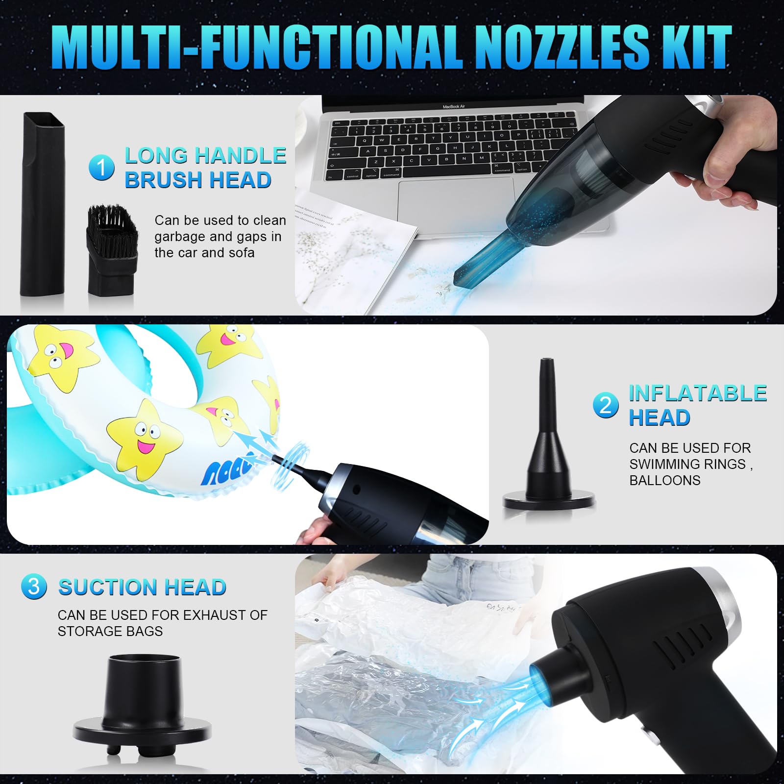 Howtine Cordless Vacuum Cleaner 9000Pa, Handheld USB Rechargeable for Home & Car Cleaning