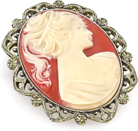 1928 Jewelry Faux Carnelian Cameo Oval Brooch Pin - Vintage Style Jewelry for Women, Gift for Mom, Perfect for Weddings & Special Occasions