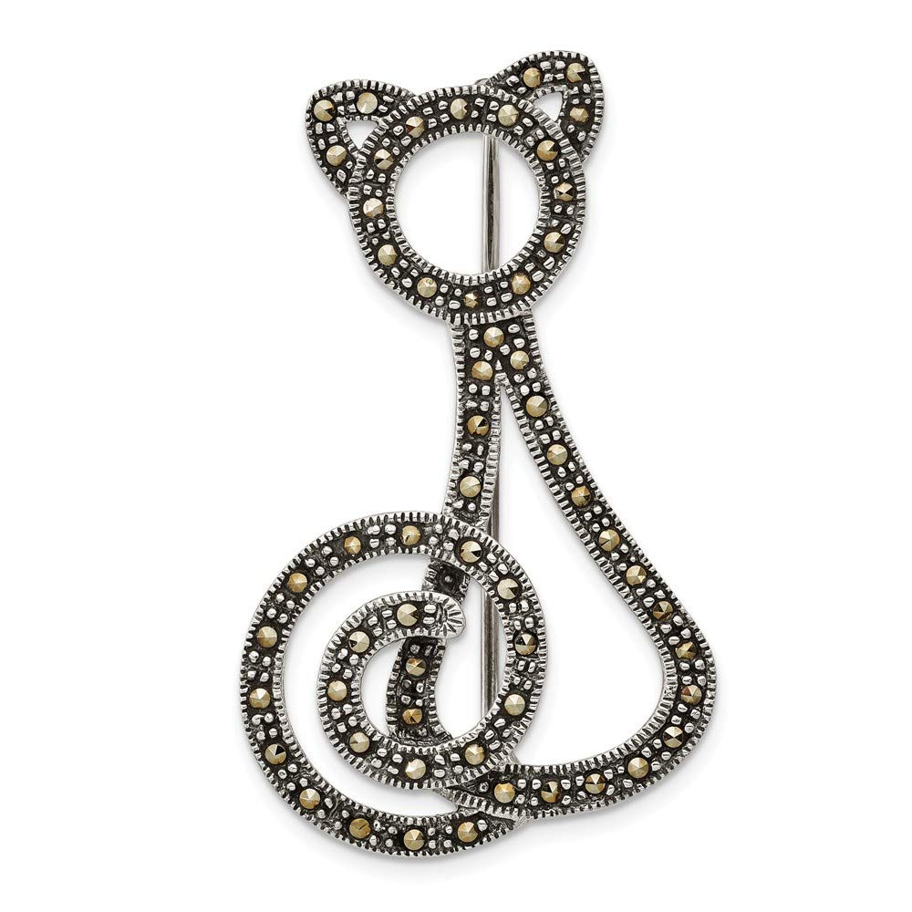 925 Sterling Silver Marcasite Cat Brooch Pin - Elegant Vintage Jewelry Gift for Women | Perfect for Parties, Weddings & Special Occasions