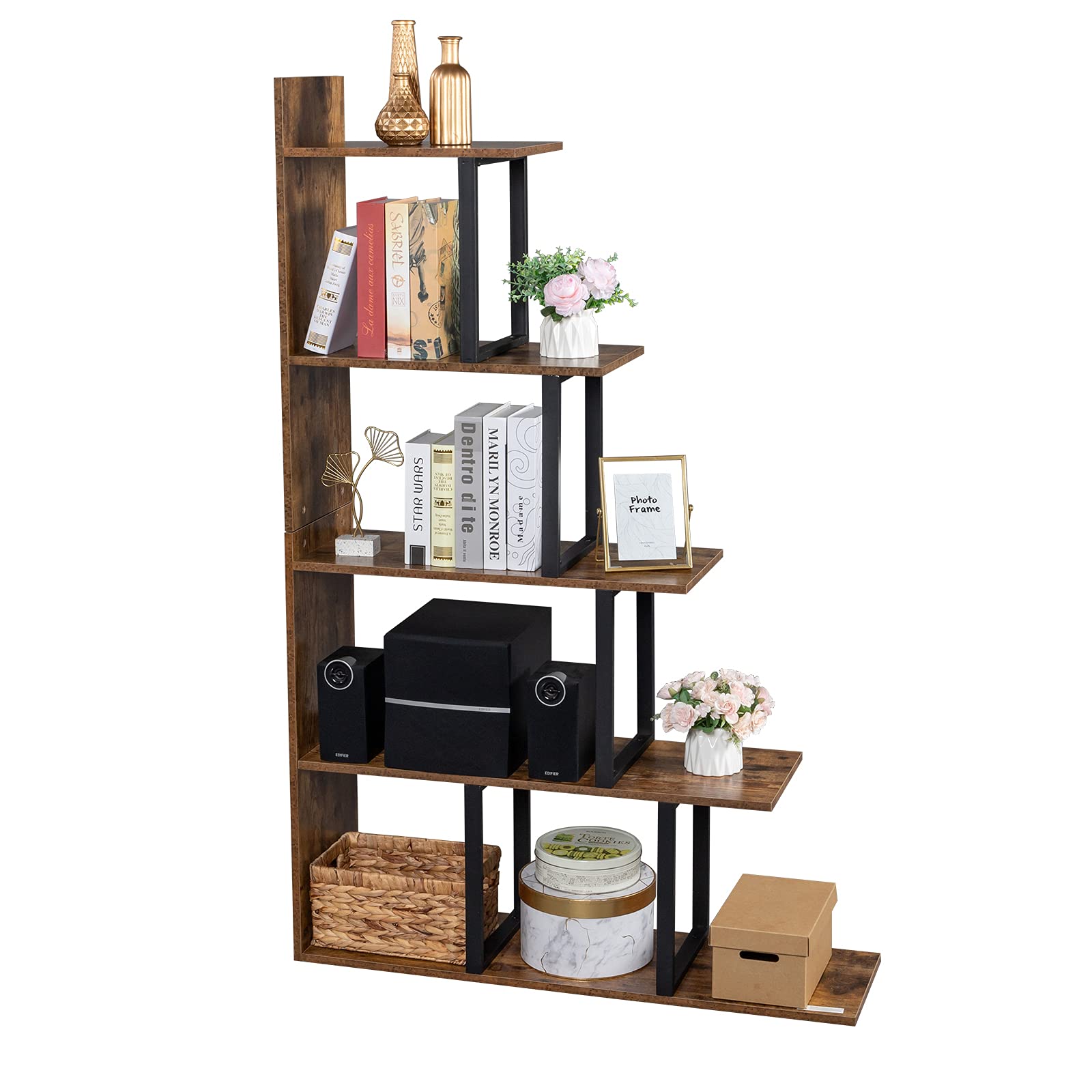 Alivinghome 4-Tier Industrial Leaning Ladder Shelf - Metal Wide Bookcase for Books, Plants & Home Decor - Multipurpose Storage Rack for Living Room, Office, Study & Balcony (40.75