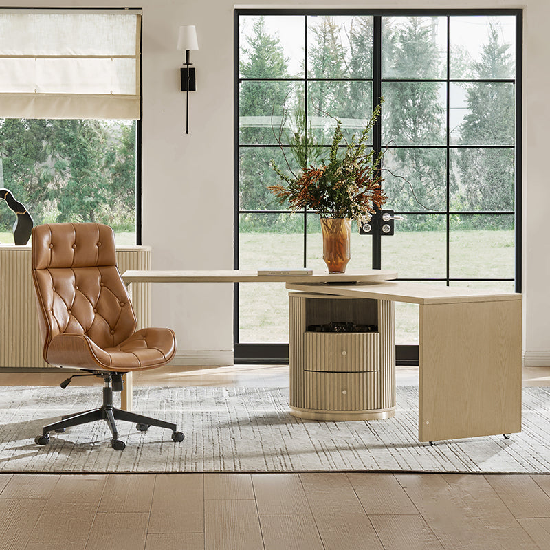 2 Piece Modern Office Set with Rotating Desk and Ergonomic Chair - Perfect for Home Office, Small Spaces & Remote Workstations
