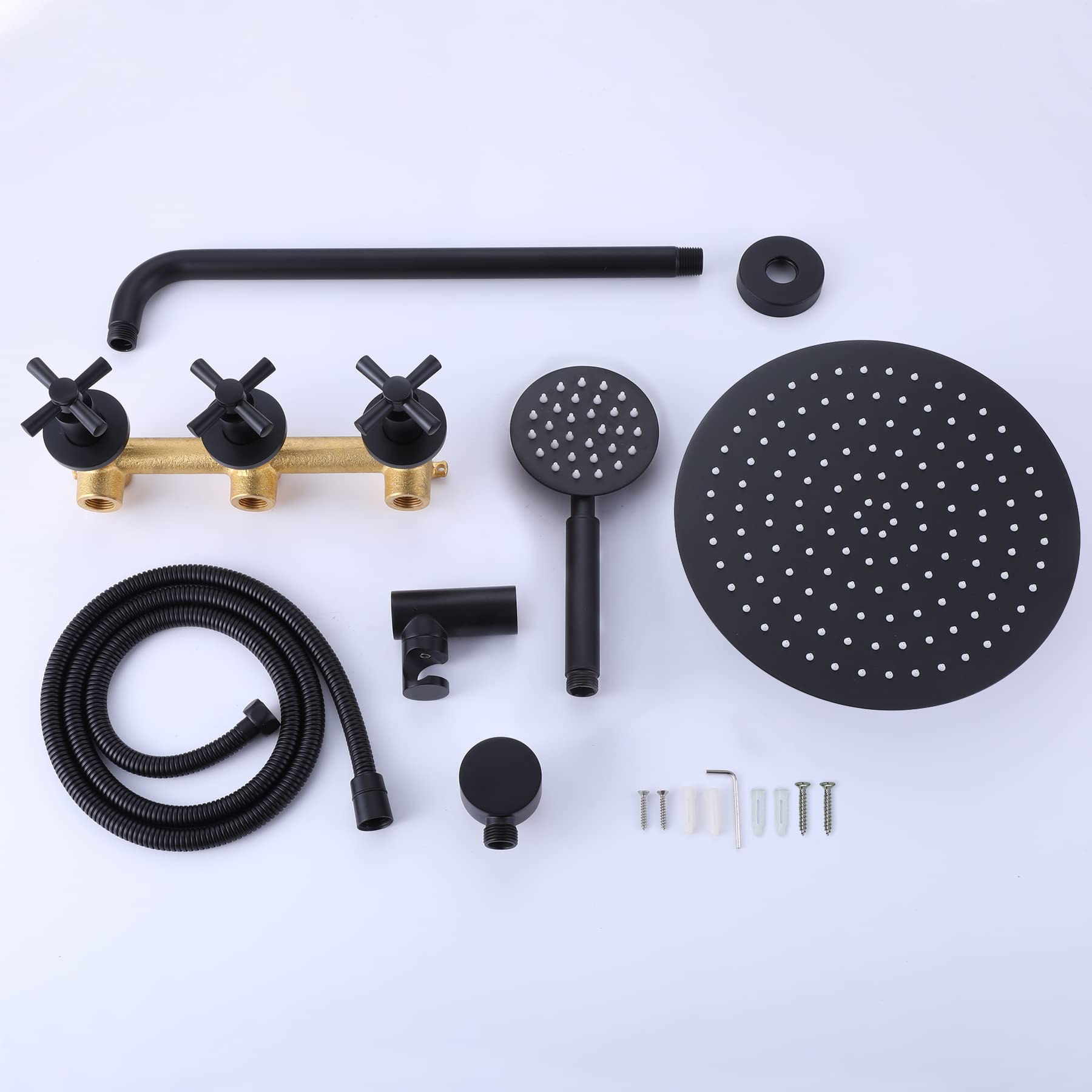 3 Handle Matte Black Shower Faucet Set with 10