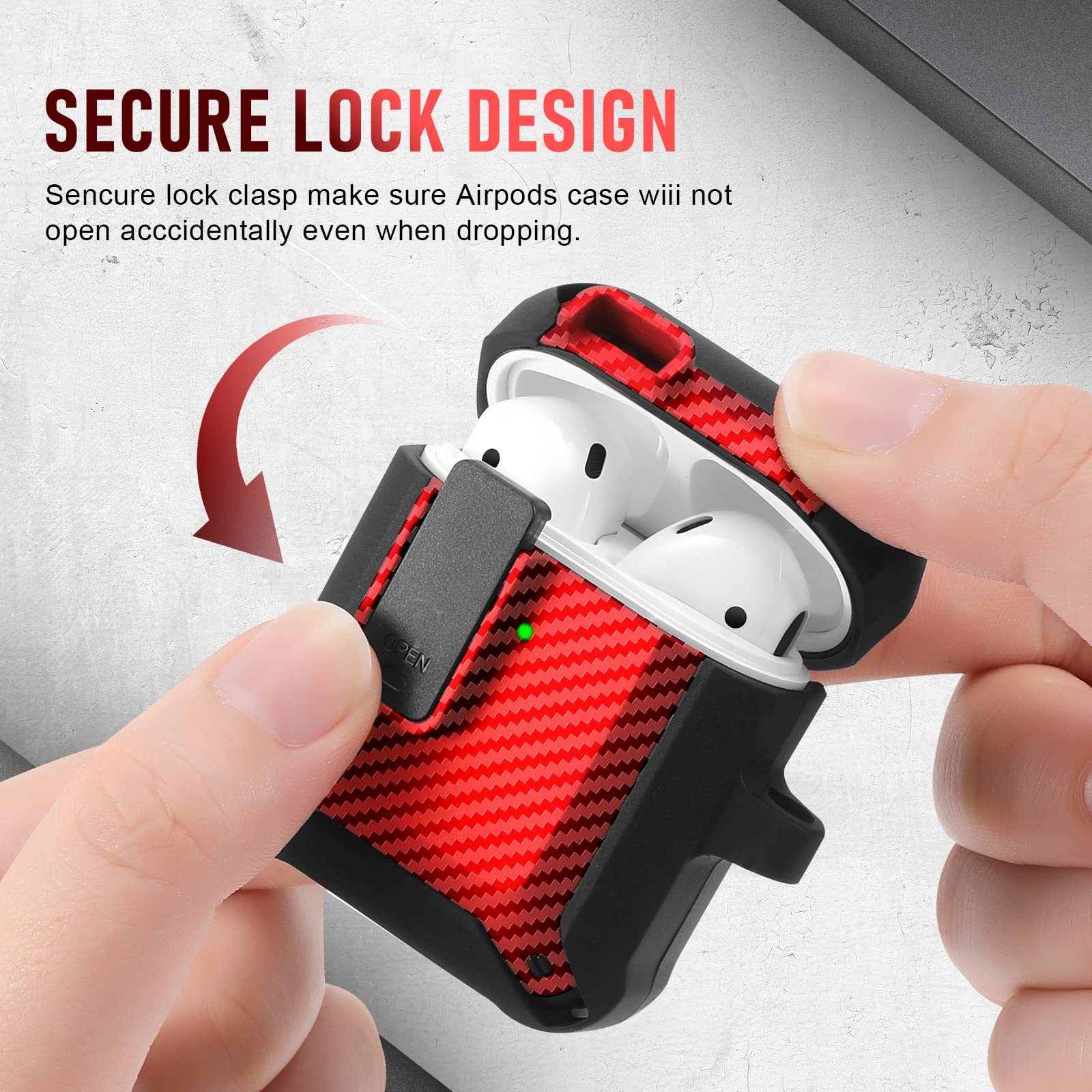 Military Armor AirPod 2/1 Case - Secure Lock Protective Cover for Men & Women (Red) - Perfect for Outdoor & Travel