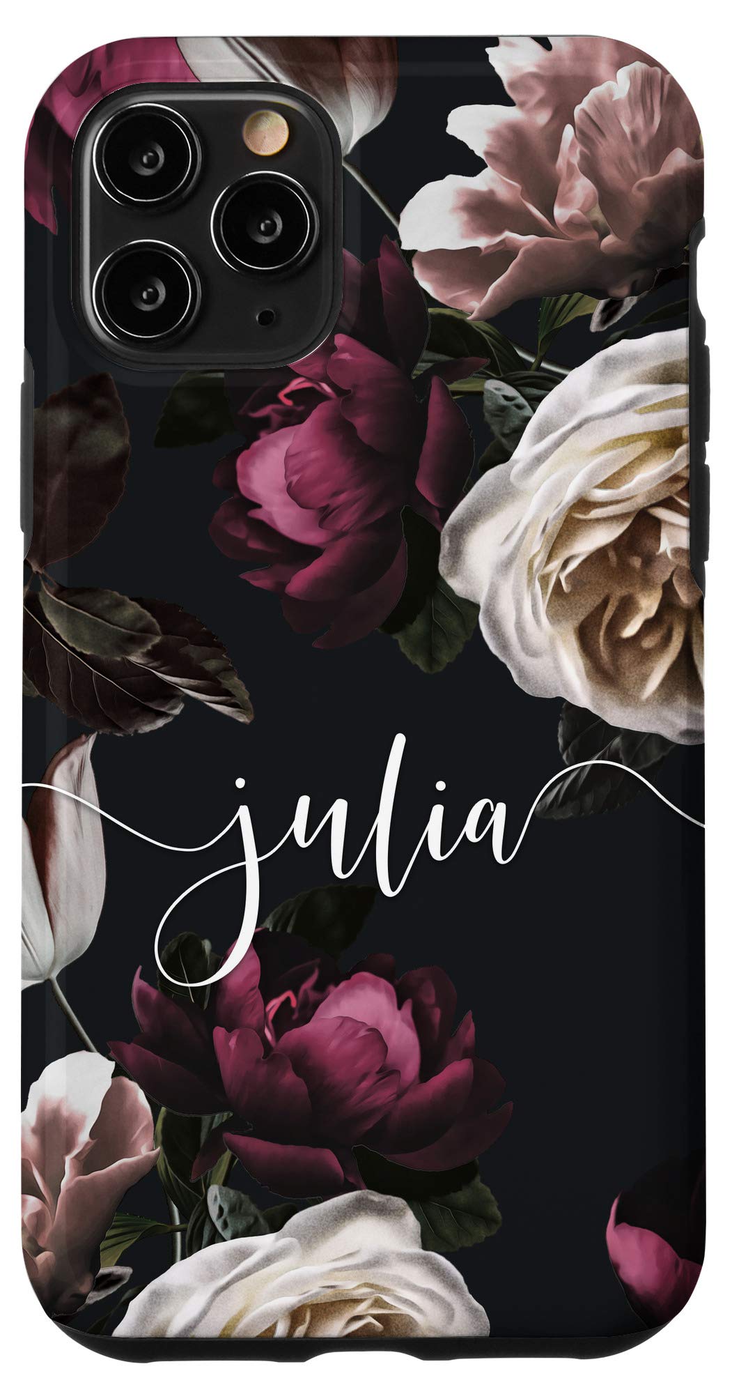 iPhone 11 Pro Case with Floral Rose & Peony Design - Personalized Name Julia - Elegant Protective Cover for Women | Perfect Gift for Birthday, Anniversary & Daily Use