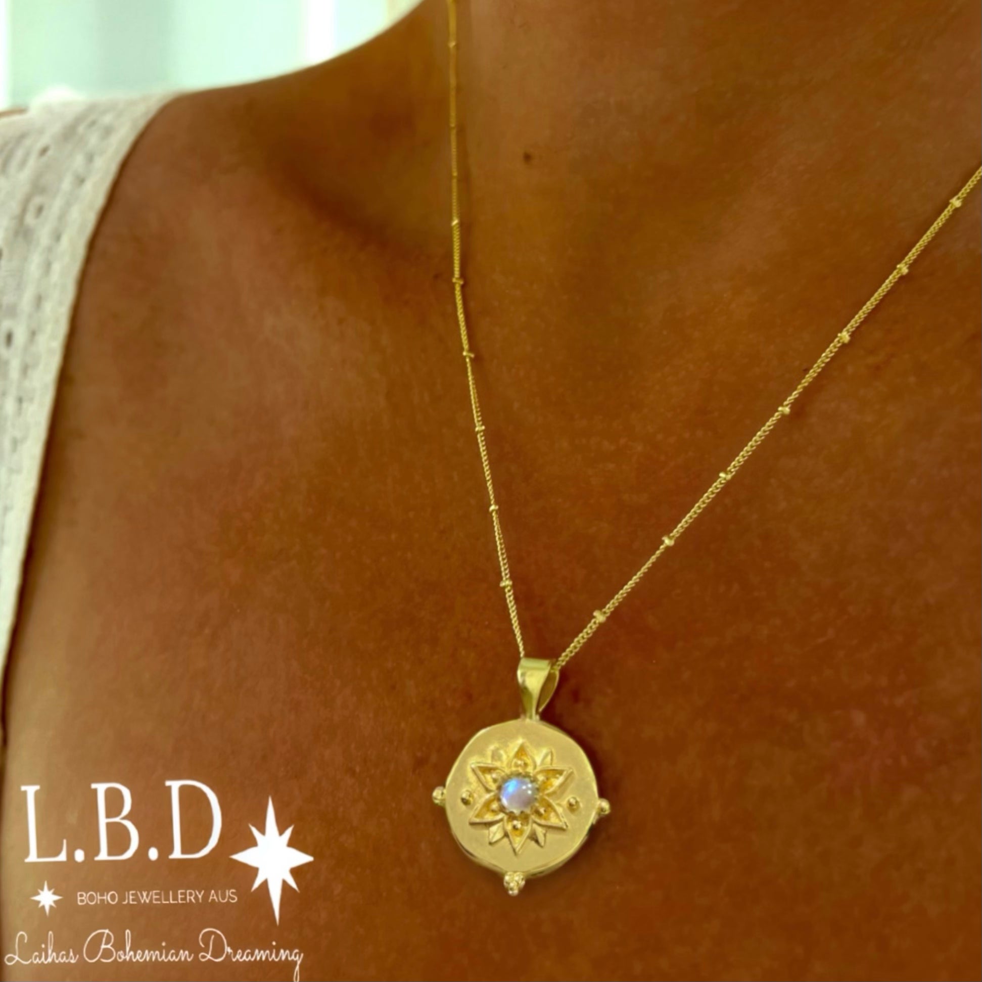 Vera May Gold Boho Necklace with Moonstone - Elegant Bohemian Jewelry for Women - Perfect for Festivals, Weddings & Everyday Wear