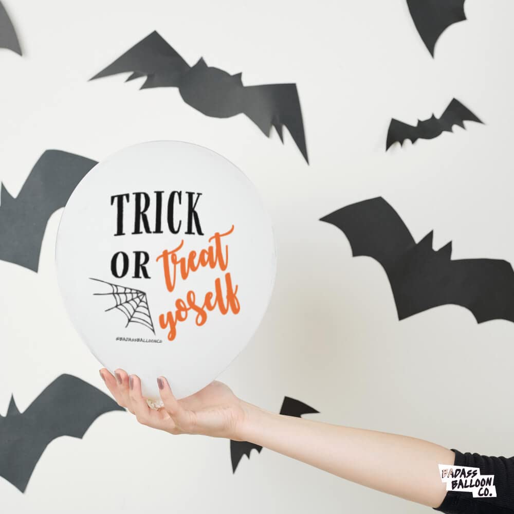 Badass Jumbo Halloween Spider Web Balloons - 12 Pack Black with White Ink | Spooky Party Decorations, Halloween Party Favors & Supplies | Perfect for Indoor & Outdoor Halloween Decor, Themed Parties, Haunted Houses & Photo Backdrops