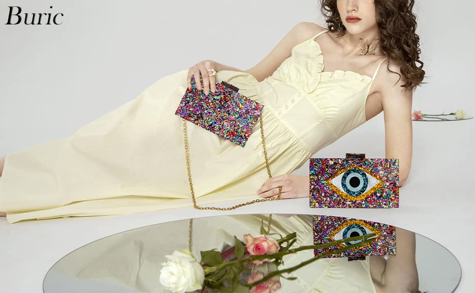 Acrylic Multicolor Women's Clutches & Evening Bags - Elegant Shoulder Crossbody Purse for Wedding, Prom, Party & Formal Events | Perfect for Date Nights, Galas and Special Occasions
