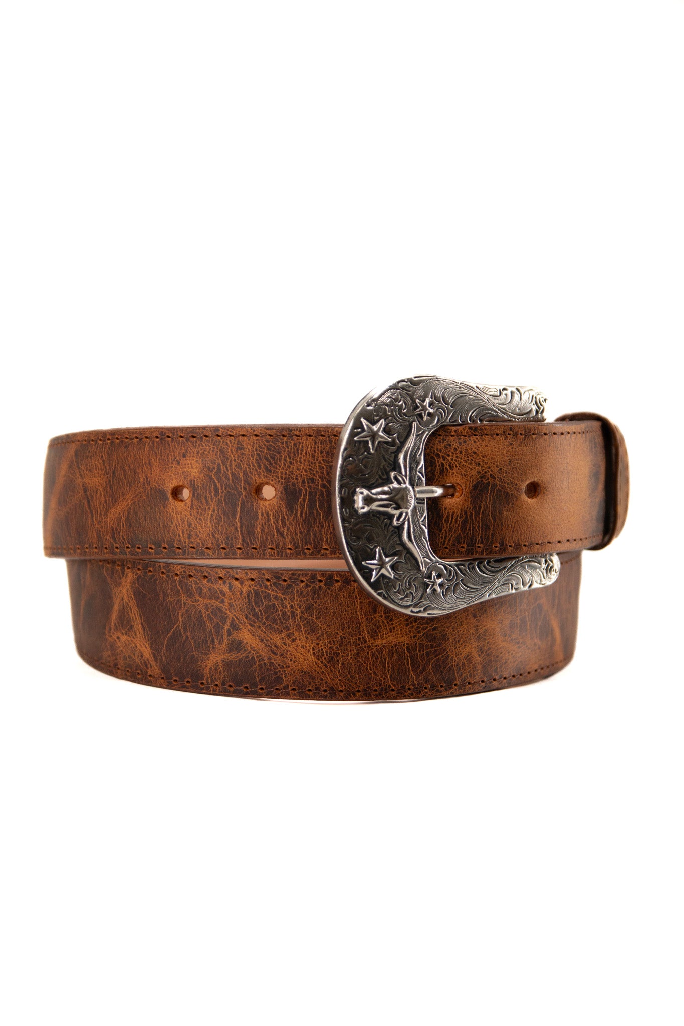 Premium Genuine Leather Western Cowboy Belt with Longhorn Buckle - Stylish & Durable for Rodeo, Ranch Work & Country Fashion