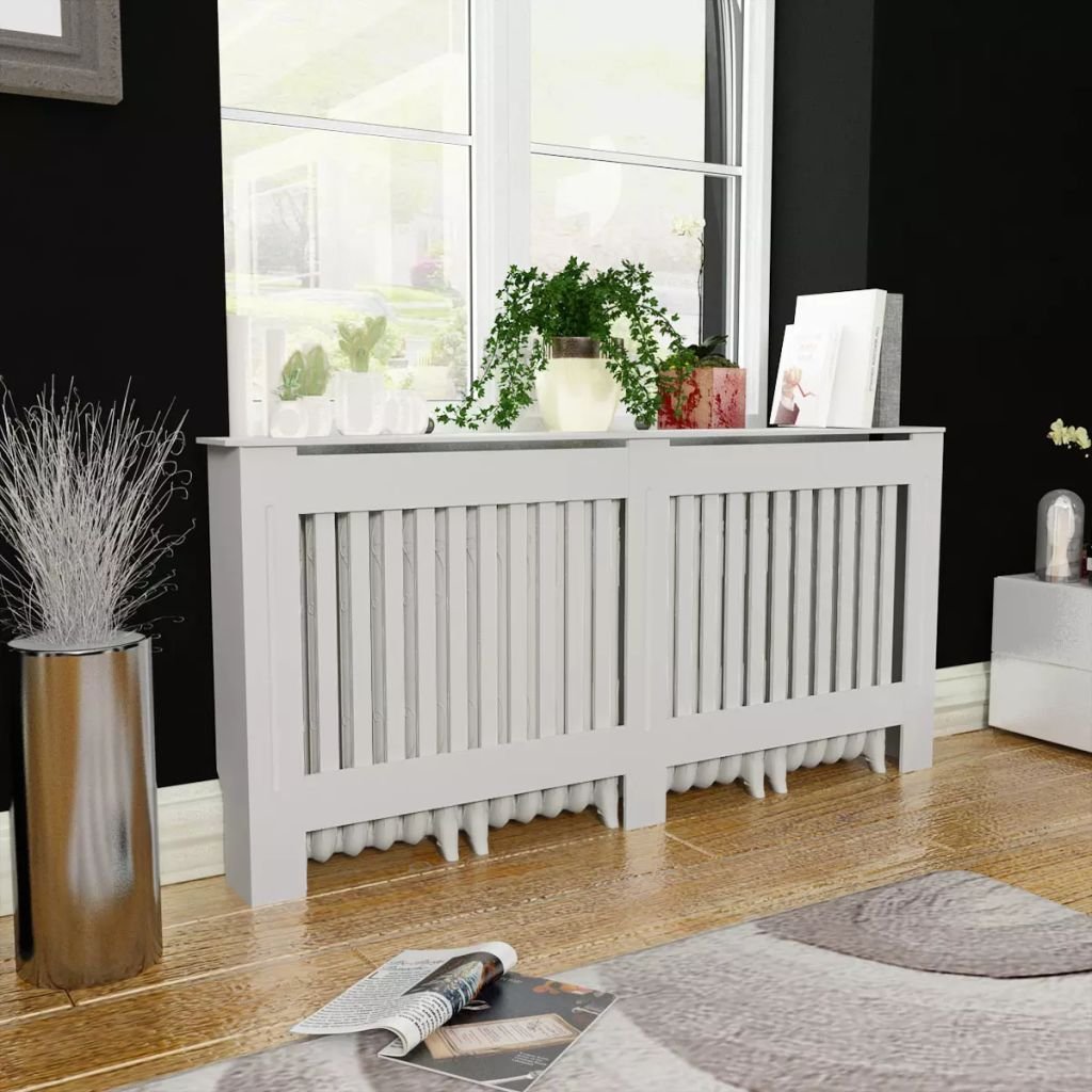 White MDF Radiator Cover Cabinet - Freestanding Decorative Heating Cover with Preservative Finish, 67.7