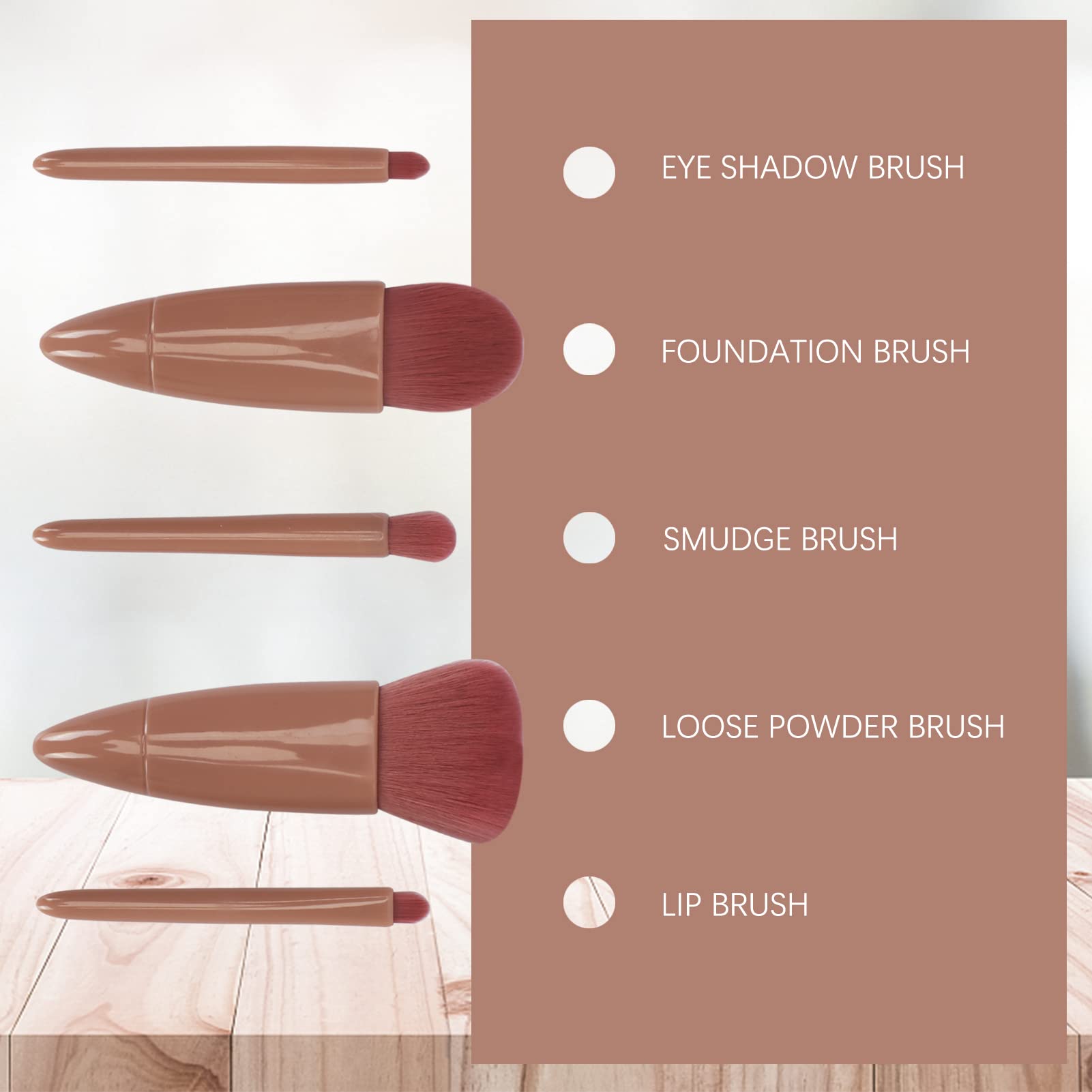 Professional 5-Piece Makeup Brush Set with Travel Case & Built-in Mirror - Portable Cosmetic Brushes for Eyeshadow, Powder, Foundation & Blush - Perfect for Travel, Daily Makeup & On-the-Go Touch Ups