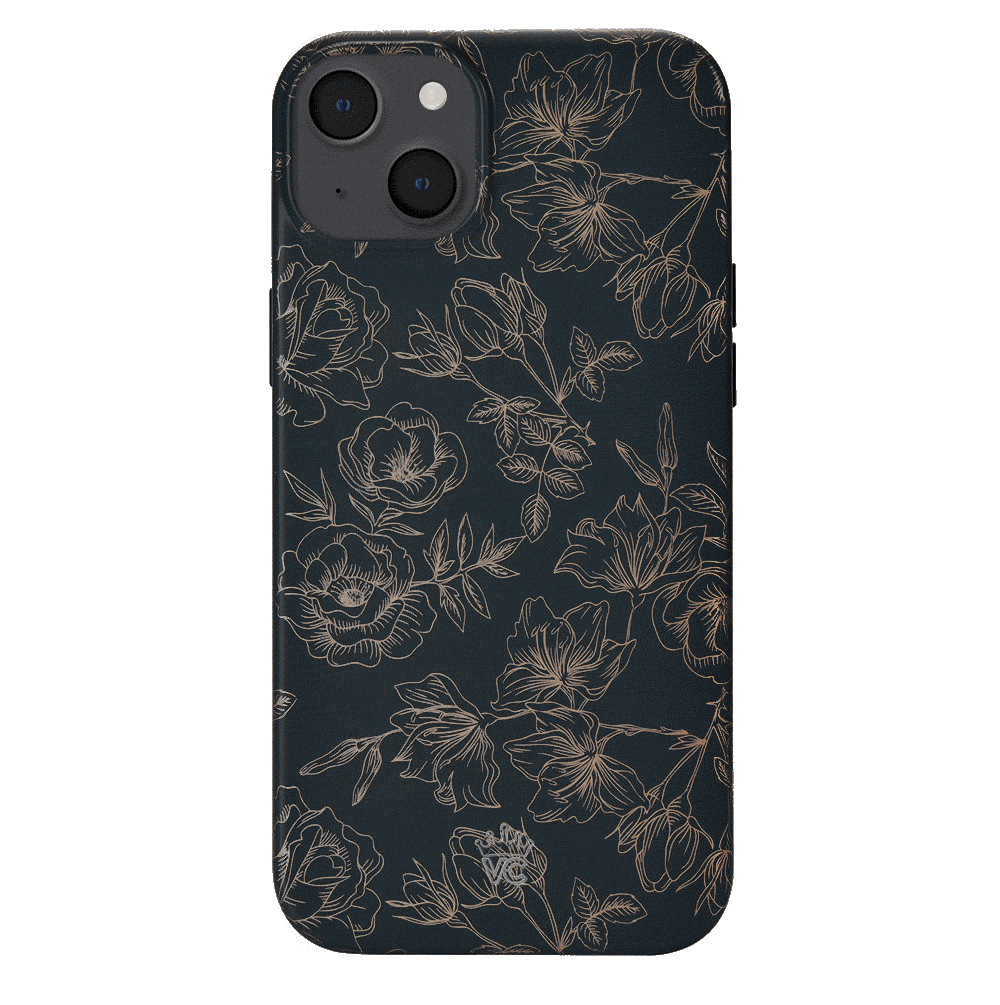 Elegant Floral Rose Gold Chrome iPhone Case - Stylish Protective Cover for iPhone 13/12/11/X - Perfect for Everyday Use, Office & Special Occasions