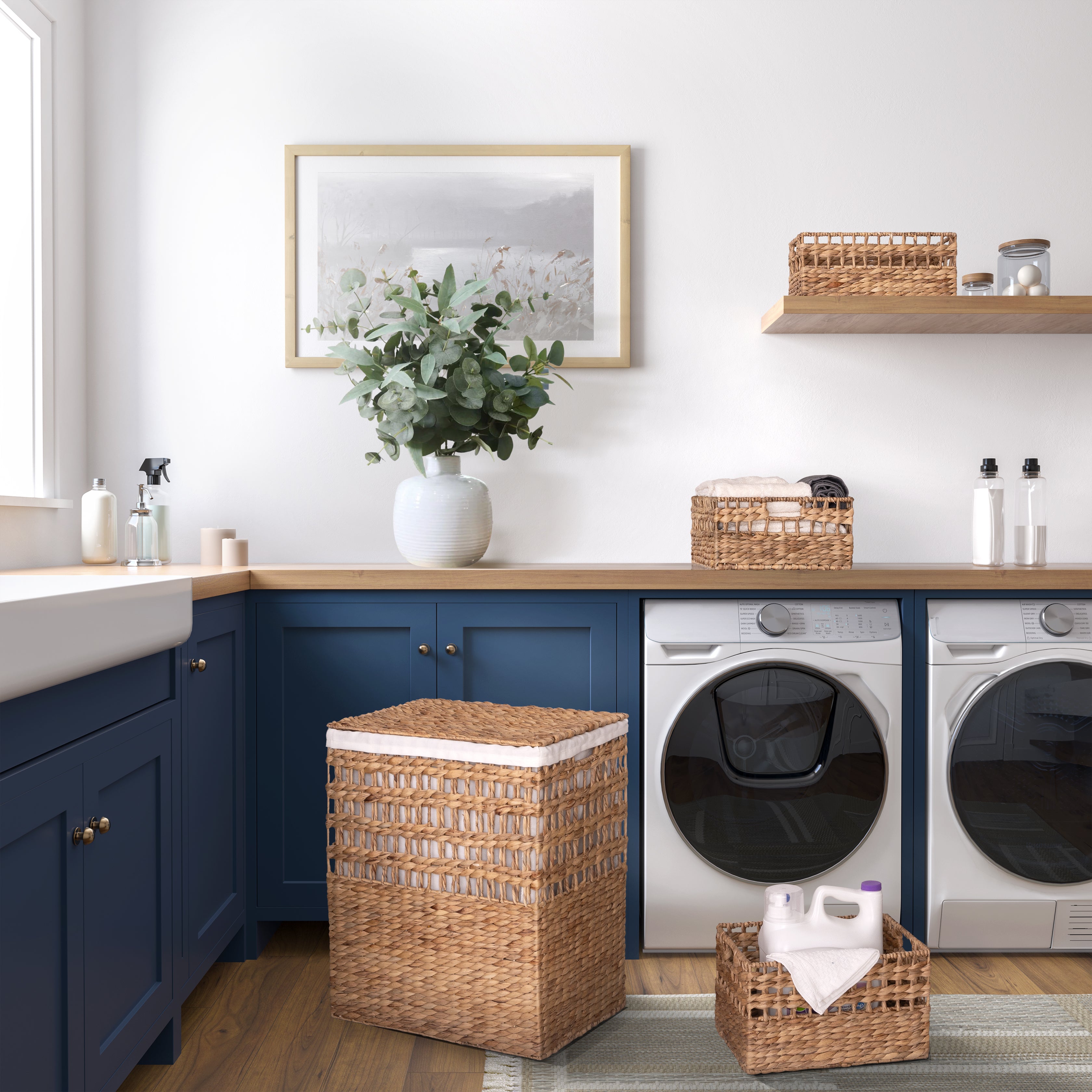4-Piece Natural Handwoven Laundry Hamper and Basket Set - Eco-Friendly Storage for Clothes, Towels & Toys - Perfect for Bedroom, Bathroom & Nursery Organization