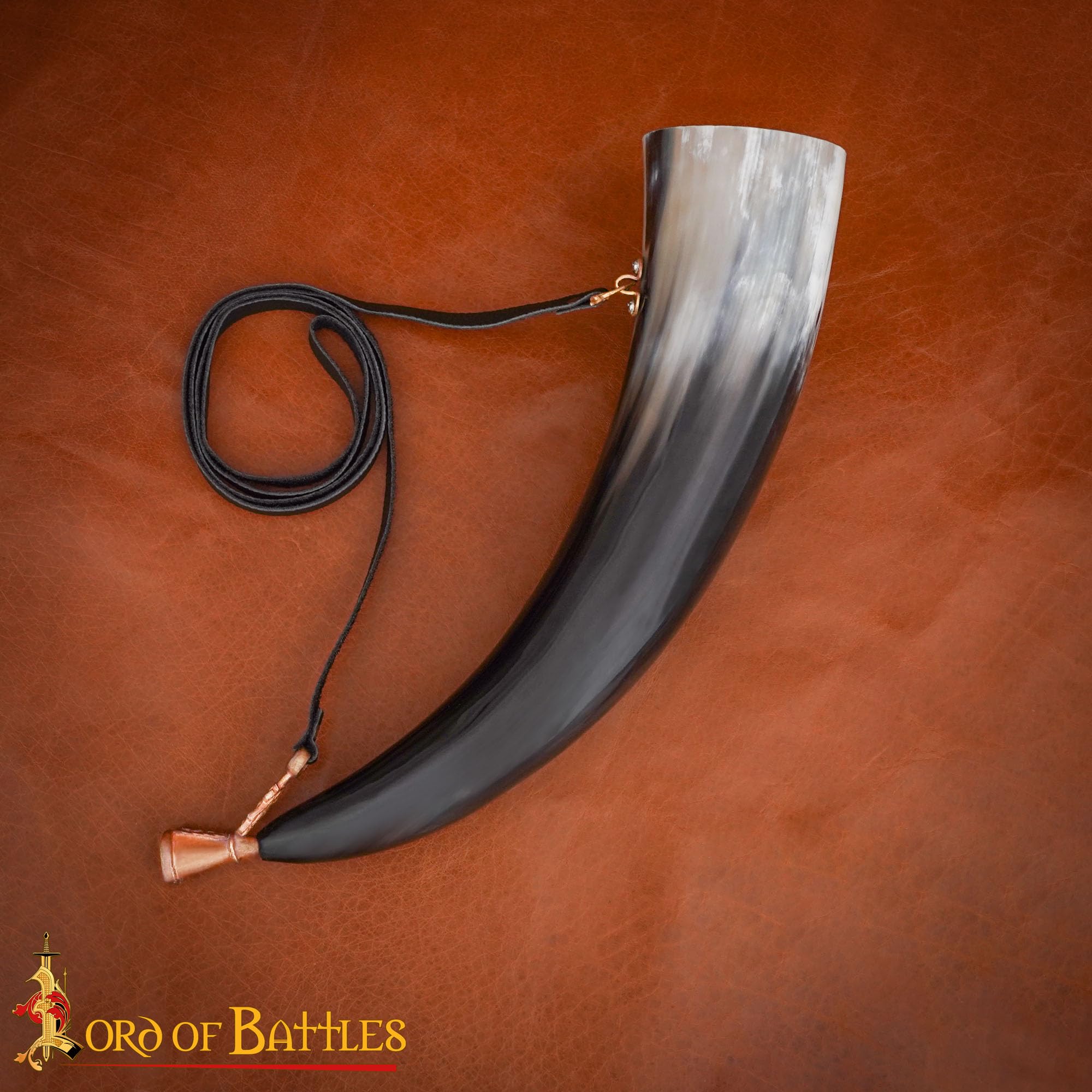 Authentic Viking Battle Horn - Medieval Gjallarhorn with Handcrafted Bronze Mouthpiece | Norse Drinking Horn for Historical Reenactments, Viking Weddings & Themed Parties
