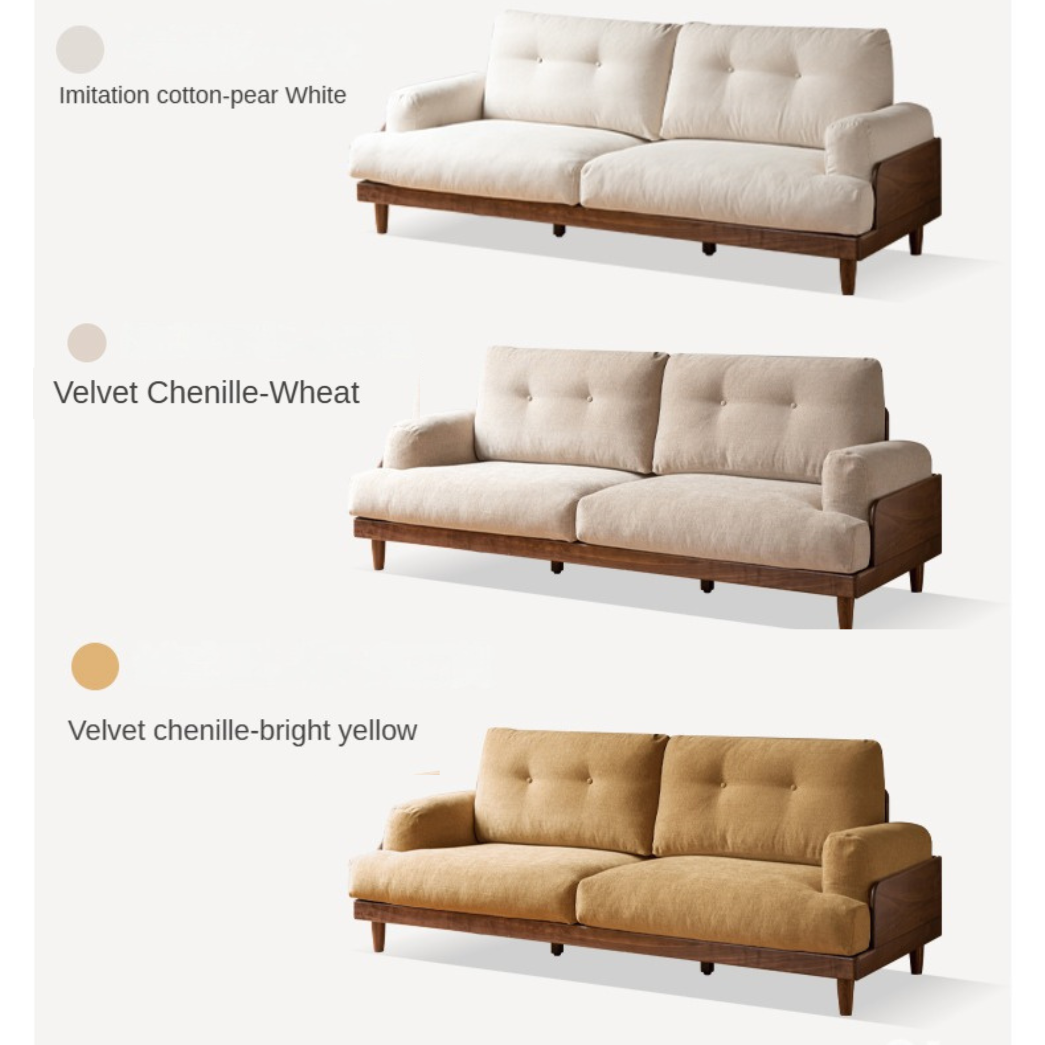 Premium Black Walnut Solid Wood Sofa - Genuine Leather & Fabric Upholstery, Modern Living Room Furniture for Home & Office Comfort