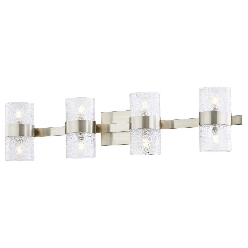 Zeal 4-Light Satin Nickel Bathroom Vanity Light Fixture with Water Glass Shade - Perfect for Bathroom, Powder Room & Spa Lighting