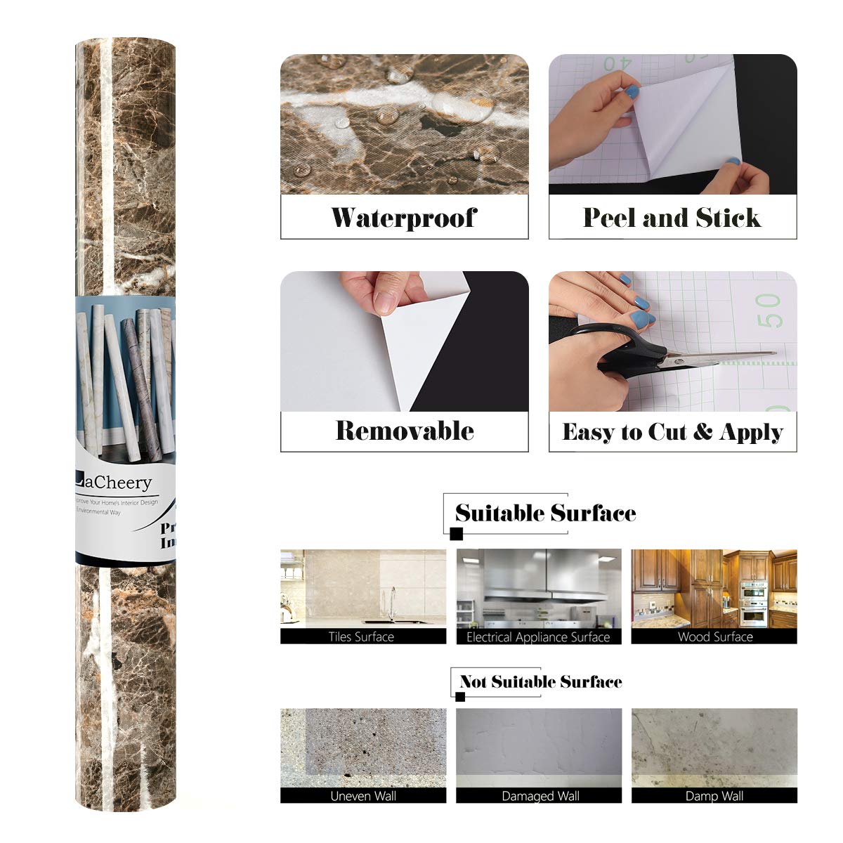 LACHEERY 90CMx4M Light Emperador Marble Peel & Stick Contact Paper - Self-Adhesive Countertop Cover for Kitchen, Bathroom Cabinets, Tables & Desks | Waterproof, Durable Worktop Protection for Home & Office Use