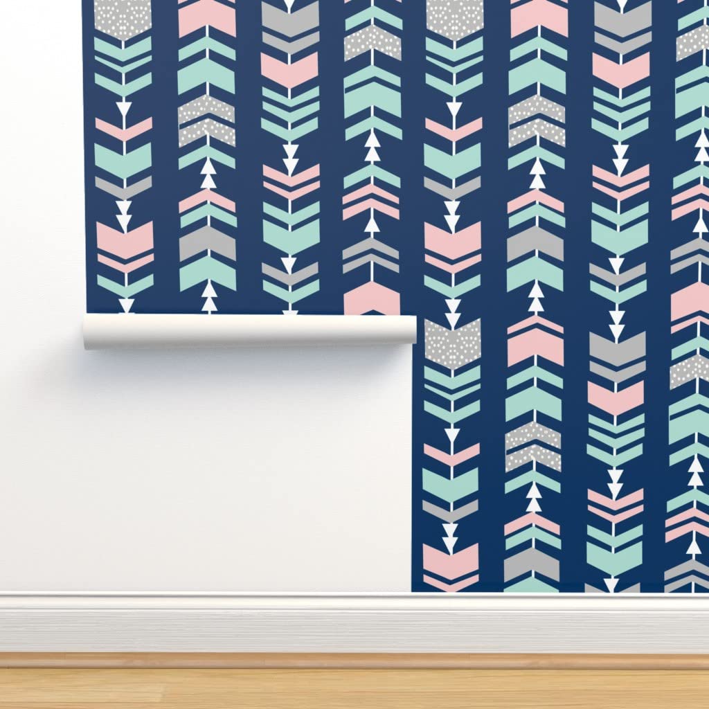 12ft x 2ft Peel & Stick Removable Chevron Wallpaper - Nursery Decor for Baby Girls Room | Easy DIY Wall Covering for Bedroom, Playroom & Nursery by Spoonflower