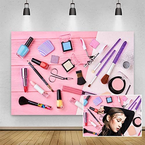 Yeele 10x8ft Vinyl Photography Backdrop - Sweet Pink Makeup Theme with Cosmetics Frame, Eyeshadow, Lipstick & Beauty Tools - Perfect for Makeup Vloggers, Live Streams & Cosmetic Photography
