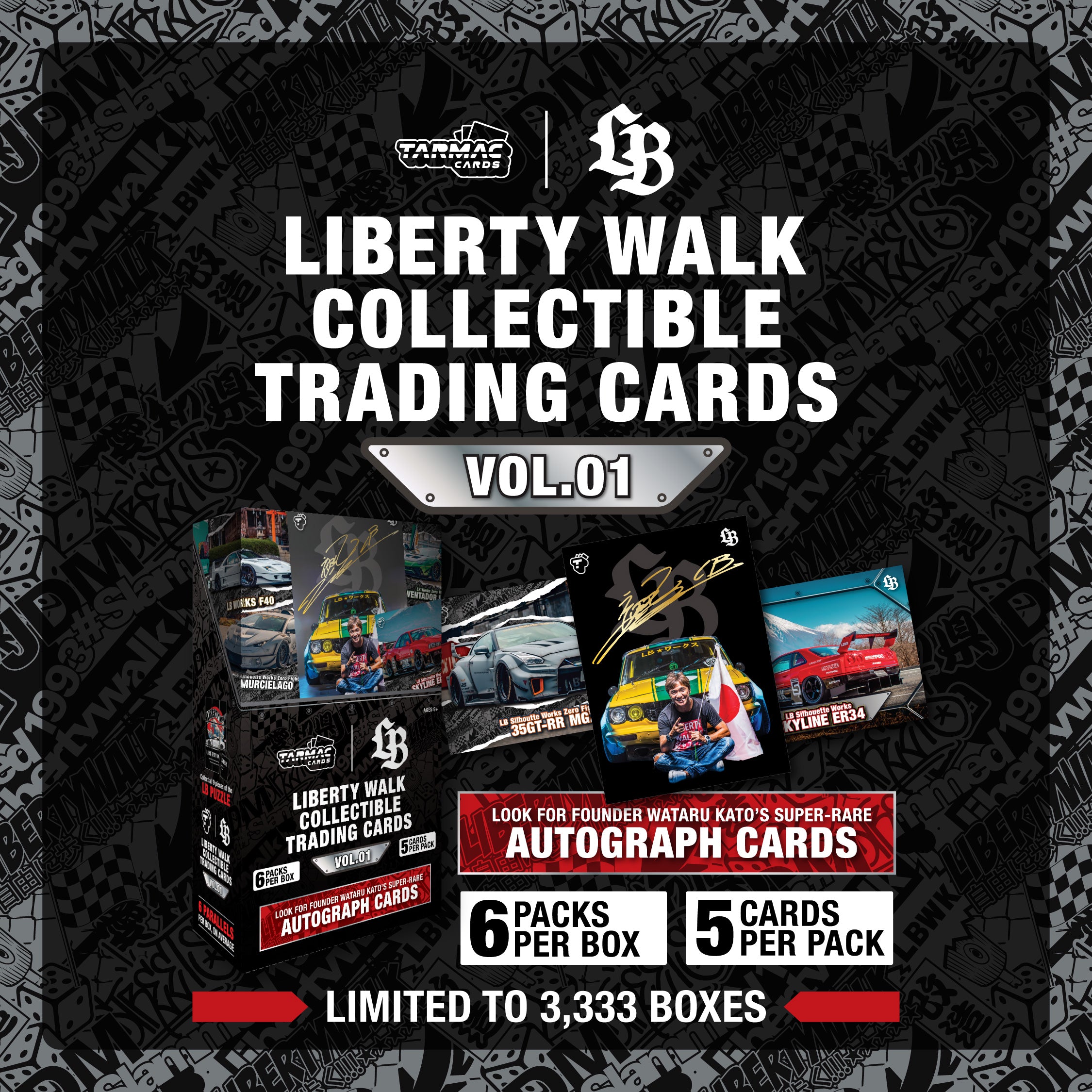 Liberty Walk Collectible Trading Cards Vol.01 Box - Limited Edition Tarmac Cards for Car Enthusiasts - Perfect for Collectors, Gifts, and Display