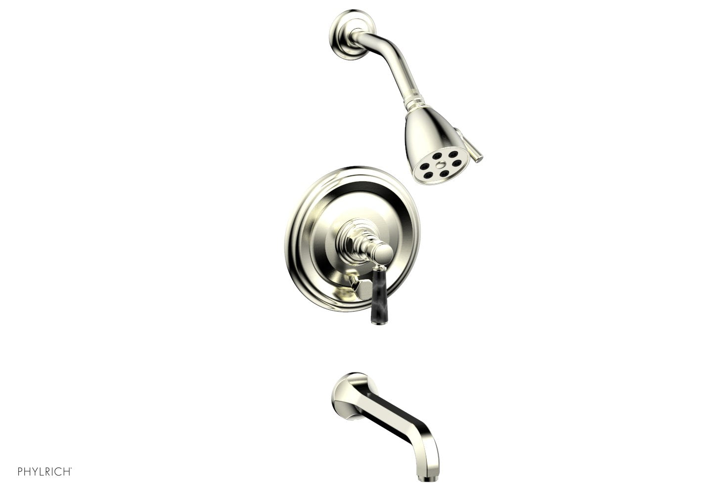 HEX TRADITIONAL Pressure Balance Tub and Shower Faucet Set - Black Marble Lever Handle 500 28 - Perfect for Modern Bathroom Renovation & Spa-Like Shower Experience