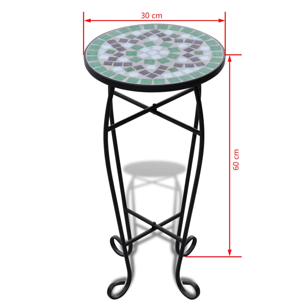 SKM Mosaic Side Table - Green & White Accent Table for Plants, Living Room, Bedroom, or Patio Decor