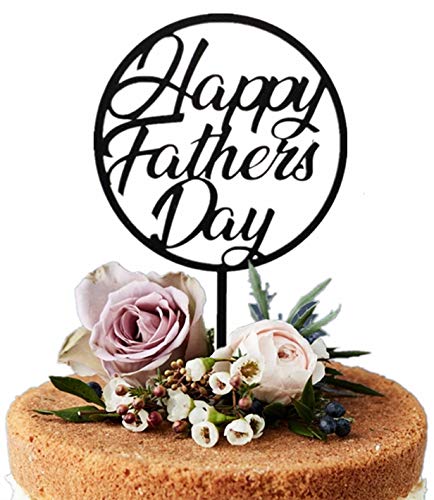 6 Pack Happy Father's Day Cake Toppers - Acrylic Mirror Round Cake Decorations for Birthday Party, Anniversary, Father's Day Celebration (Black) - Perfect for Cakes, Cupcakes, Desserts and Party Decor