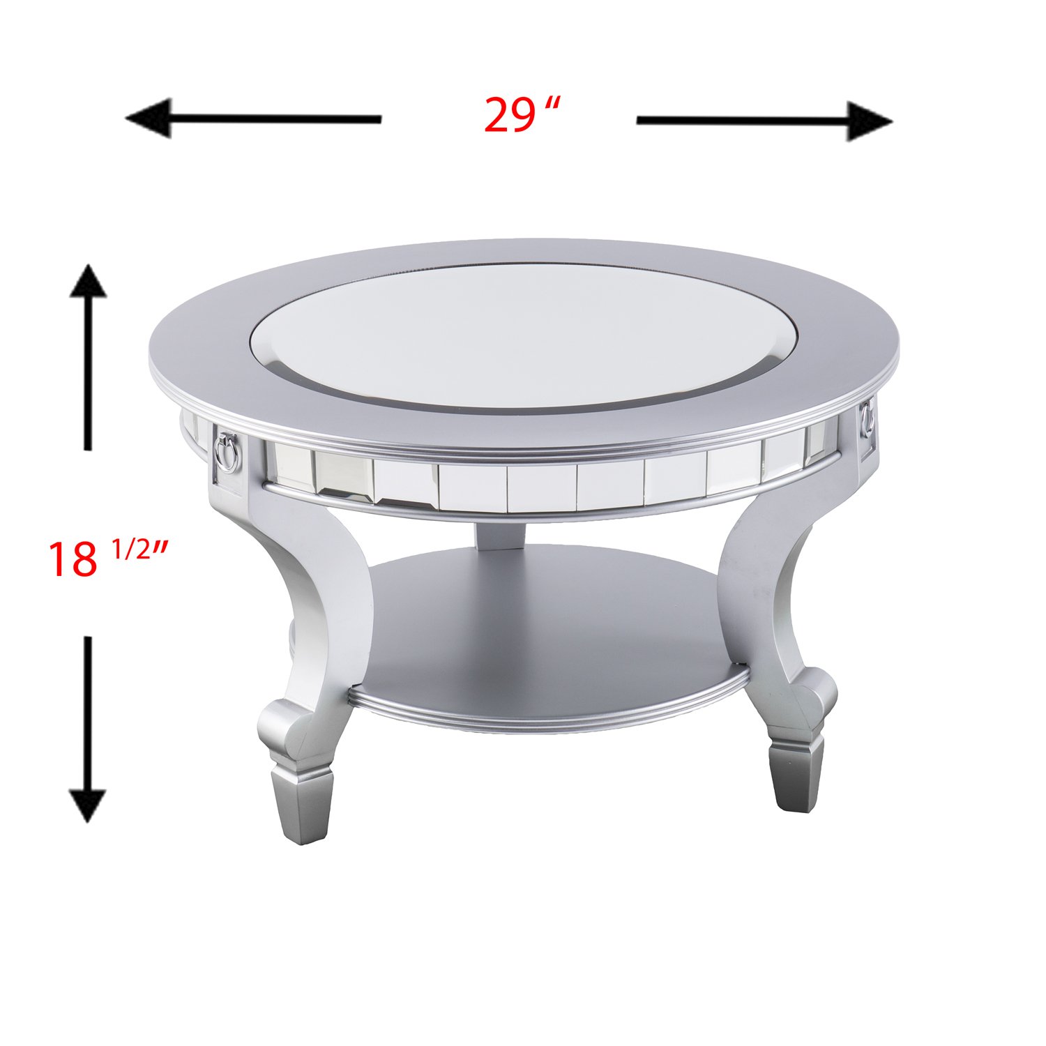 SEI Furniture Lindsay Glam Mirrored Round Coffee Table - Silver Finish Modern Accent Table for Living Room, Bedroom & Entryway Decor