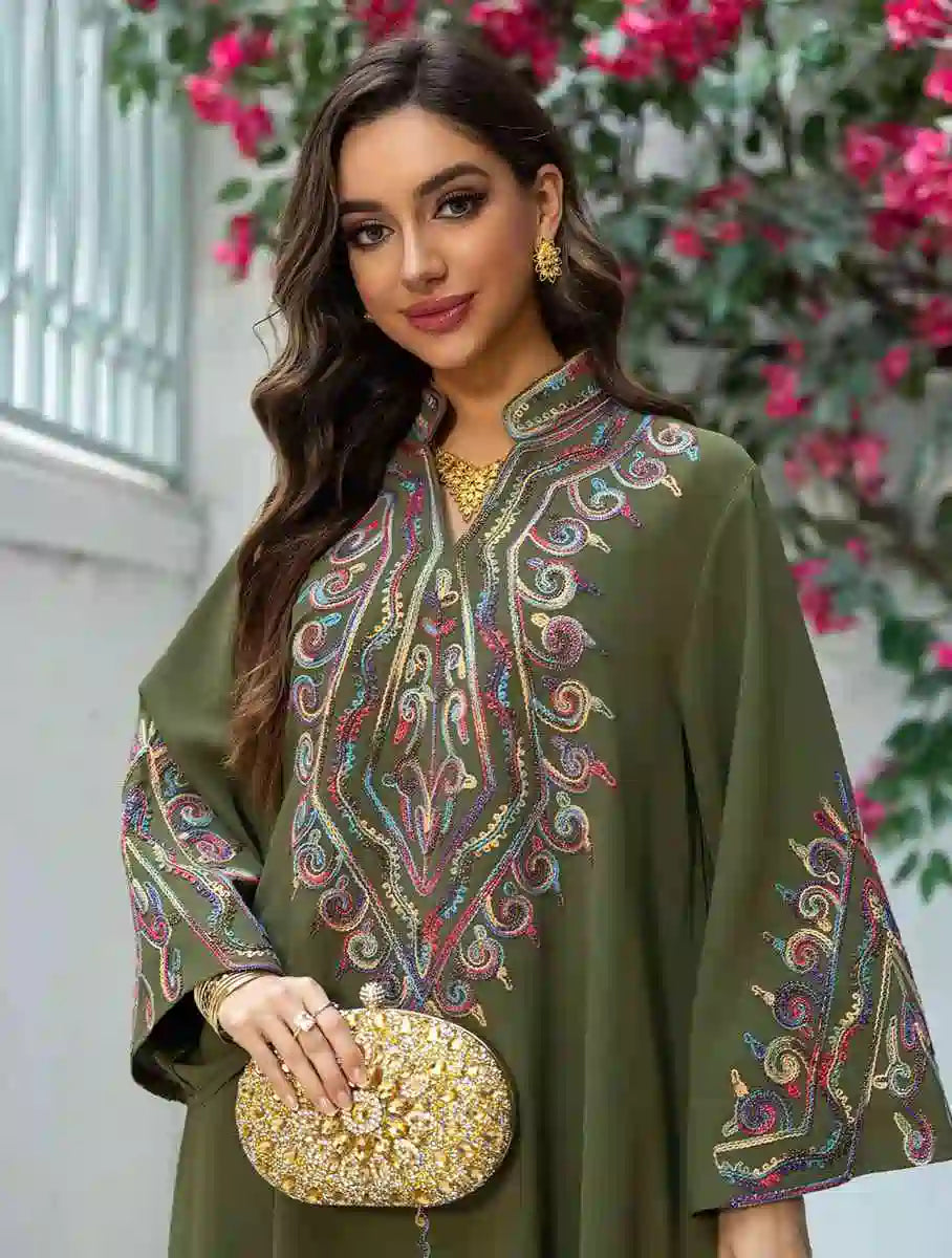 Elegant Eid Embroidery Kaftan Dress for Women - Floral Design #24421 | Perfect for Eid Celebrations, Wedding Guest Outfits & Special Occasions