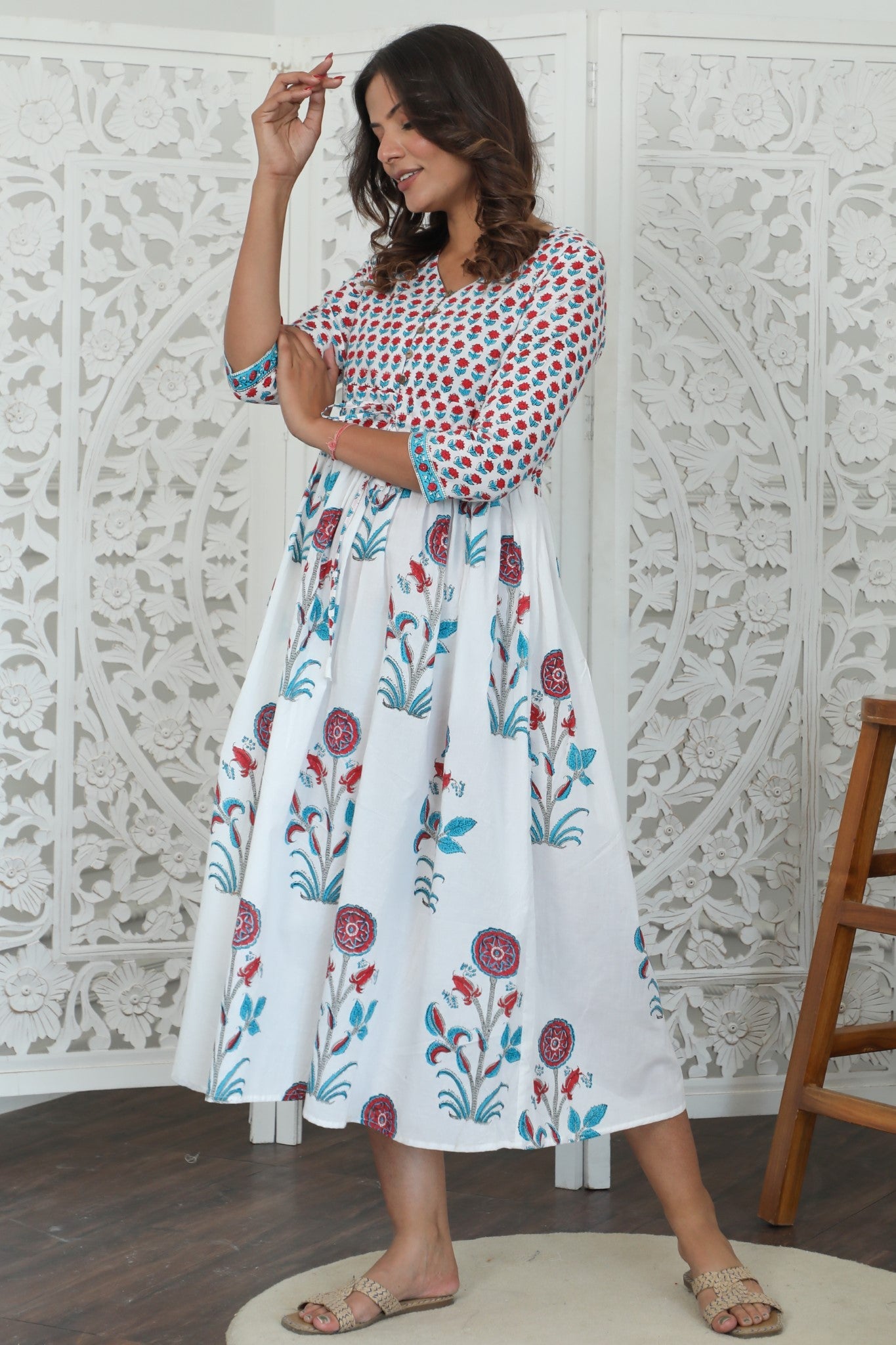 Azofree Handblock Printed Pure Cotton Dress by Sootisyahi Bloomix - Perfect for Summer Outfits, Beach Wear & Boho Fashion