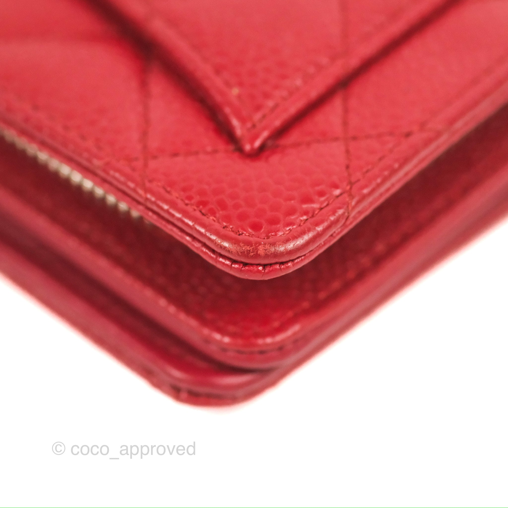 Chanel Classic Flap Wallet Quilted Red Caviar Leather with Silver Hardware - Luxury Women's Wallet for Everyday Use & Special Occasions