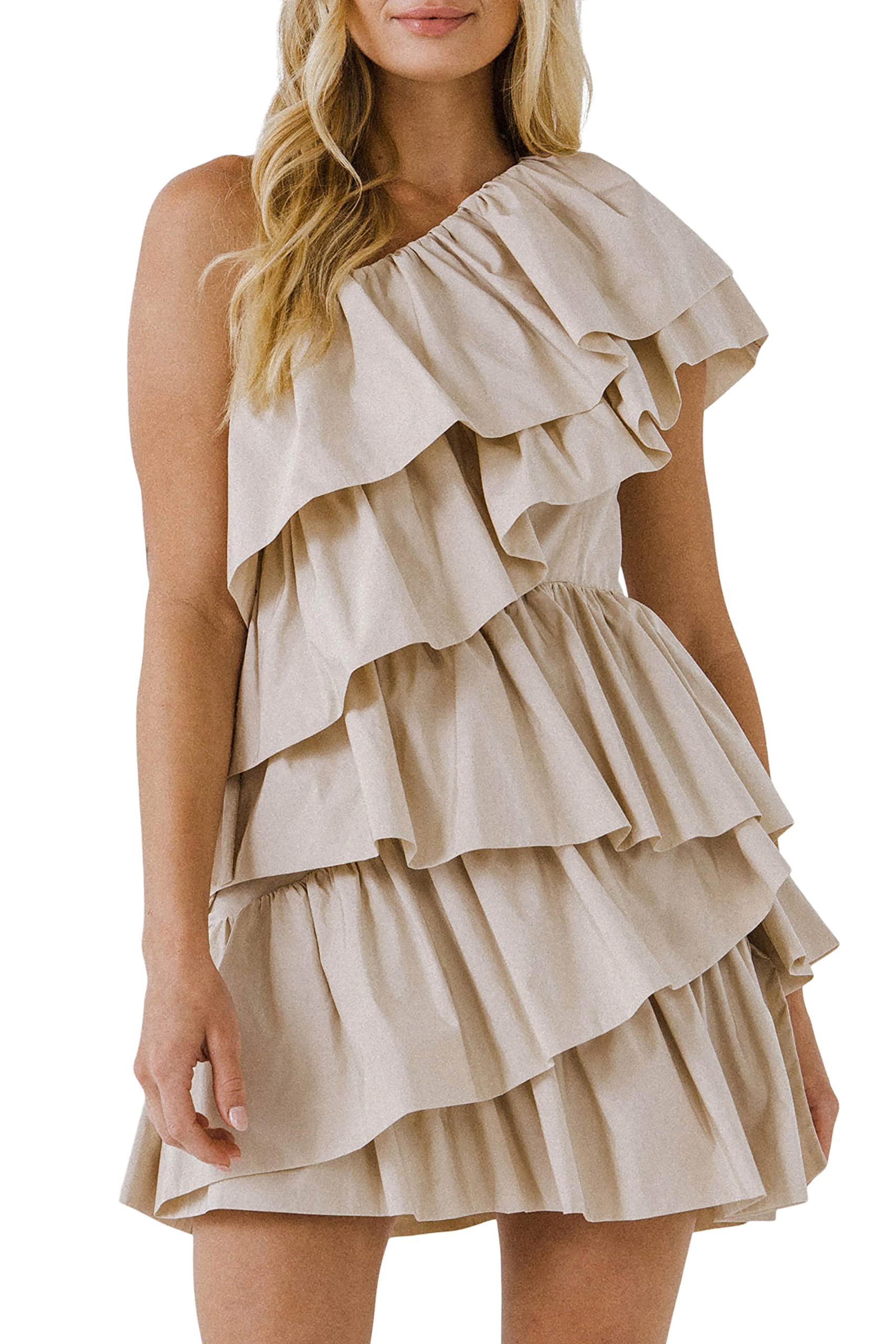 Endless Rose Women's One-Shoulder Ruffled Mini Dress - Sexy Cocktail Party & Date Night Outfit for Summer Vacations & Special Occasions