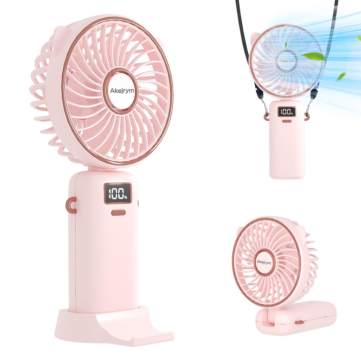 Portable Handheld Fan 4000mAh Rechargeable - Personal Mini Fan with LED Digital Display, 5 Speed Settings, 90° Adjustable, Ultra Quiet - Perfect for Travel, Office, Home, Gym & Outdoor Activities (Pink)