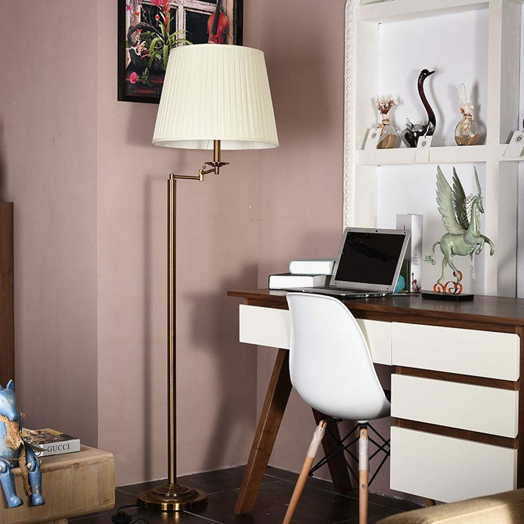 European Style Adjustable Swing Arm Floor Lamp with Linen Shade - Modern Home Office Decor for Living Room, Bedroom, Study & Hotel AA+
