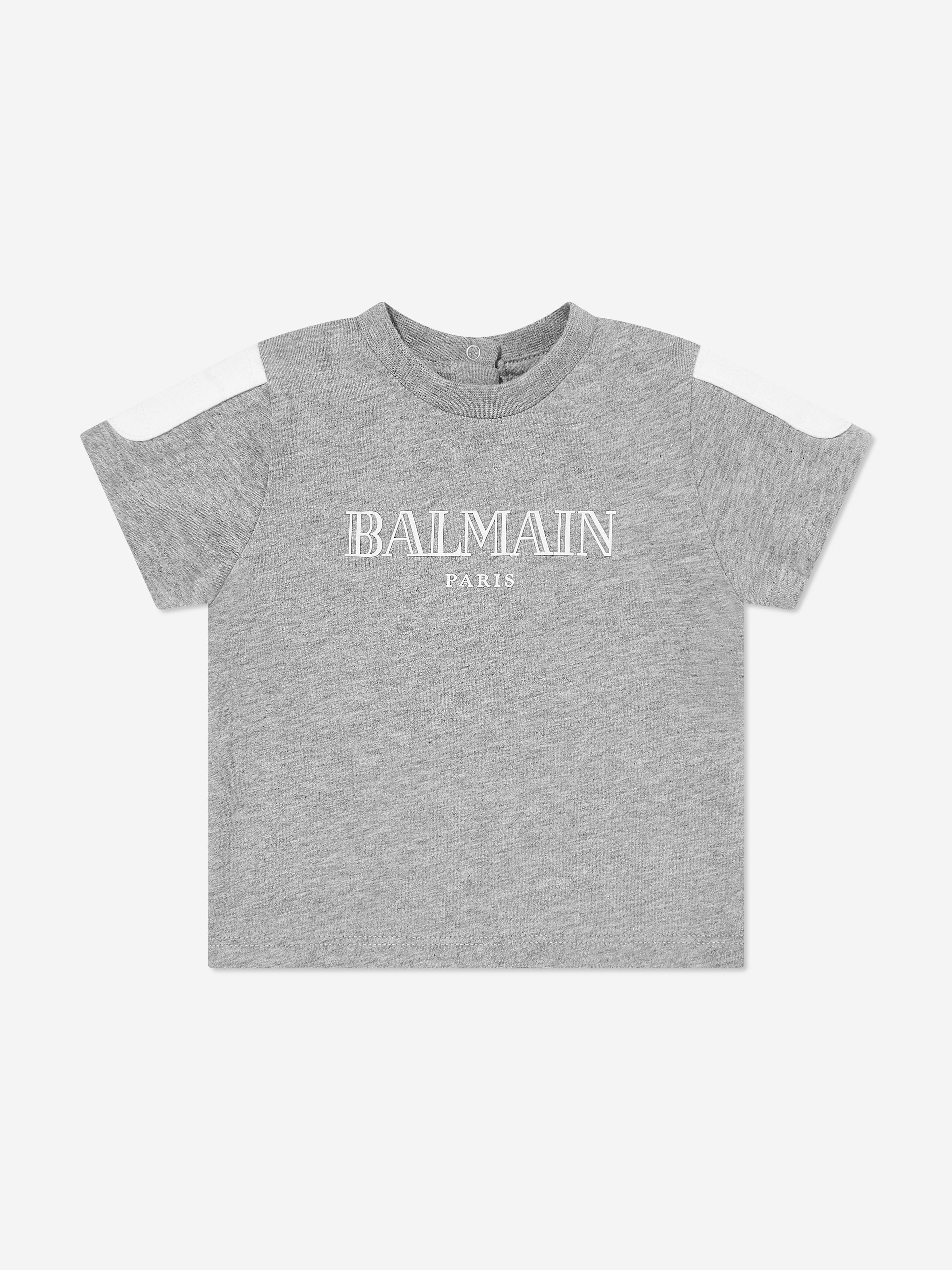 Balmain Baby Boys Logo T-Shirt - Grey Cotton Short Sleeve Tee for Casual Wear & Special Occasions
