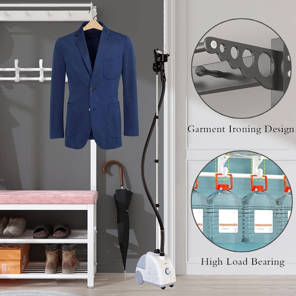 4-in-1 Metal Coat Rack with Shoe Bench - 15 Hooks & 2-Tier Shoe Storage | Entryway Organizer for Jackets, Hats & Shoes | Space-Saving Solution for Hallway, Bedroom & Closet Organization