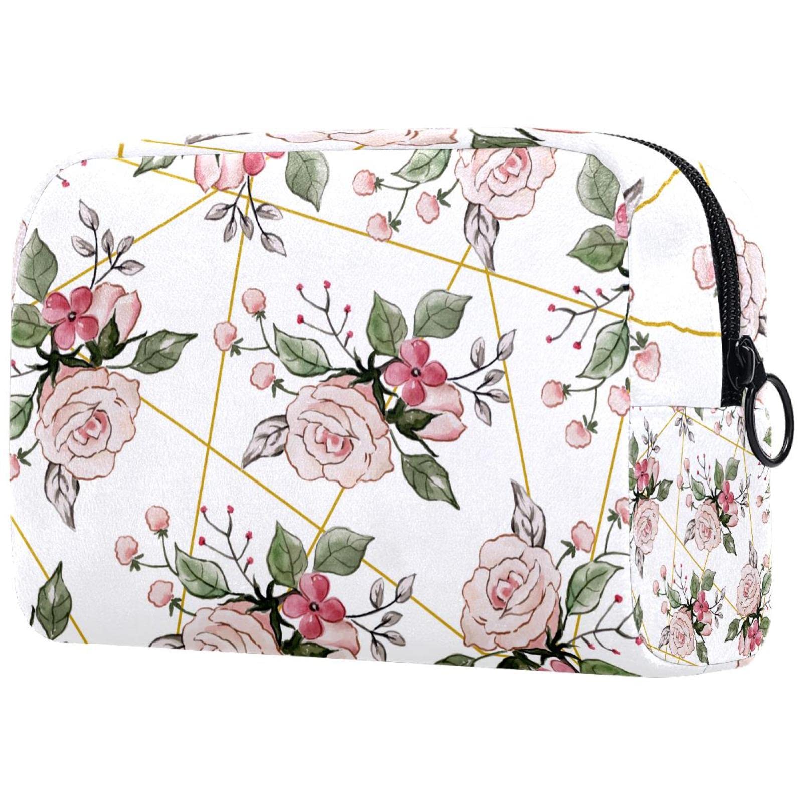 Waterproof Pink Floral Makeup Bag Travel Cosmetic Organizer - Cute Rose Pattern Toiletry Pouch for Women, Perfect for Travel, Gym & Daily Essentials Storage