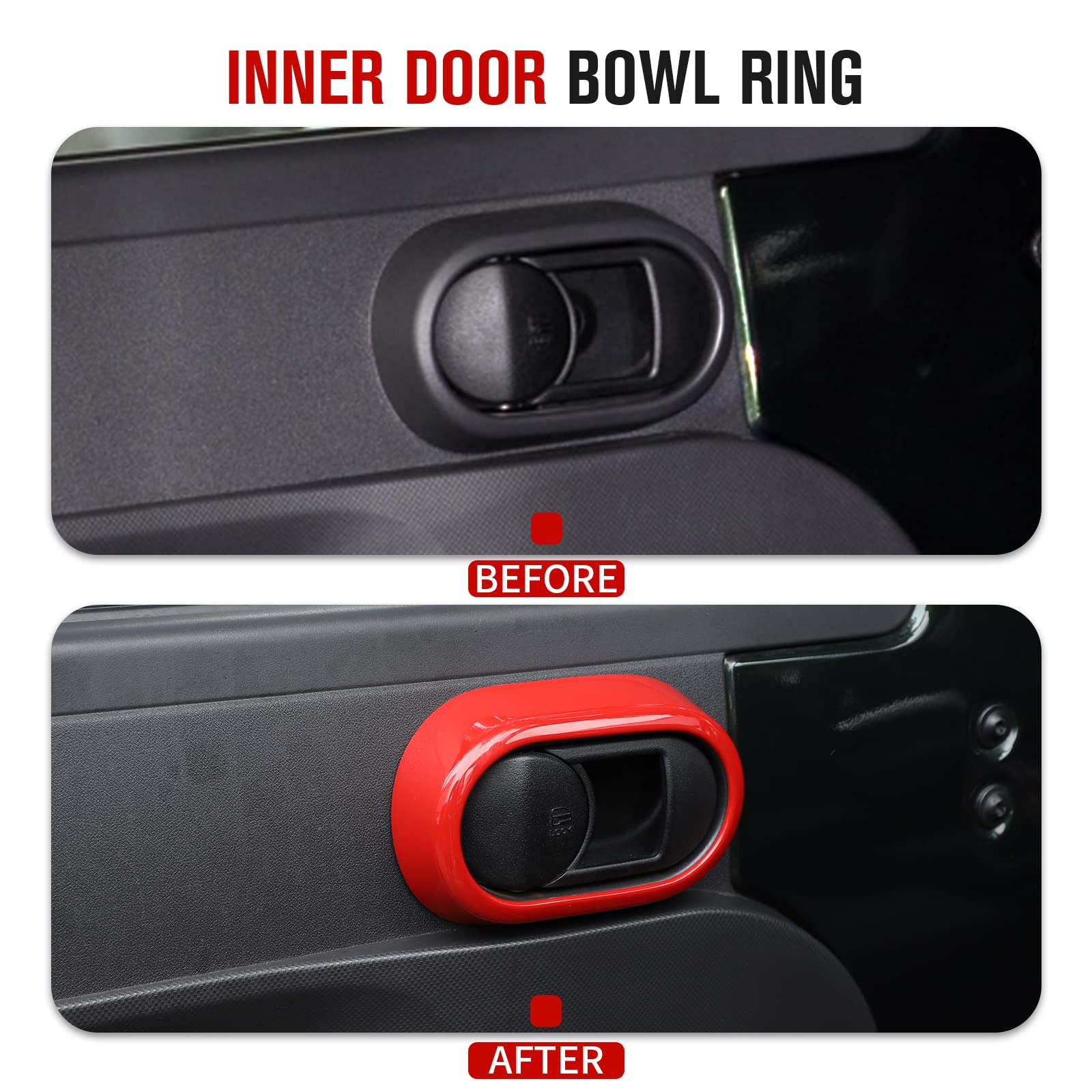 JeCar 2007-2010 Jeep Wrangler JK Unlimited 4-Door Interior Door Handle Cover Trim - Red Car Accessories for Enhanced Style & Protection | Perfect for Off-Roading & Daily Commuting