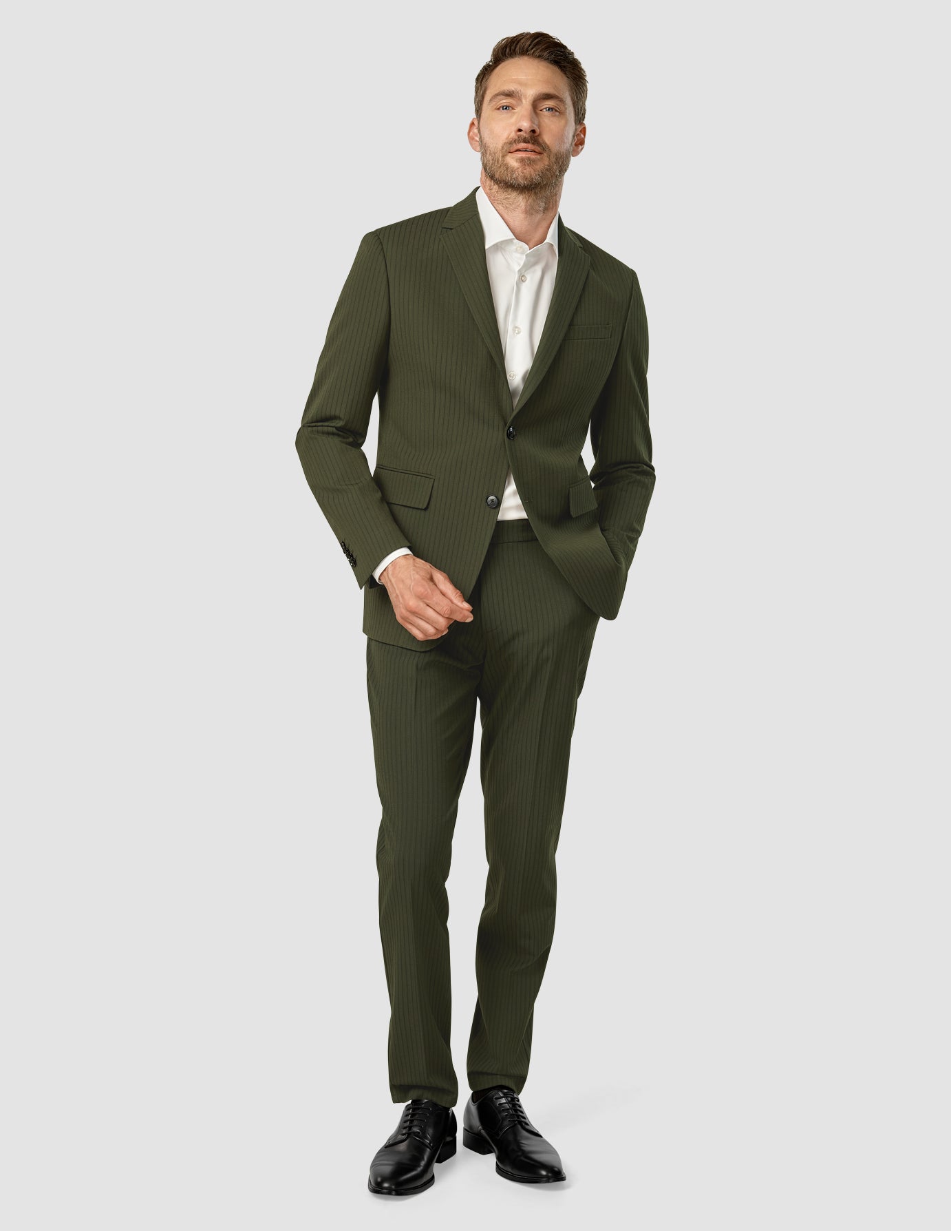Slim Fit Essential Blazer for Men - Moss Green Pinstripe Suit Jacket | Business Casual & Office Wear | Perfect for Work, Interviews & Formal Events