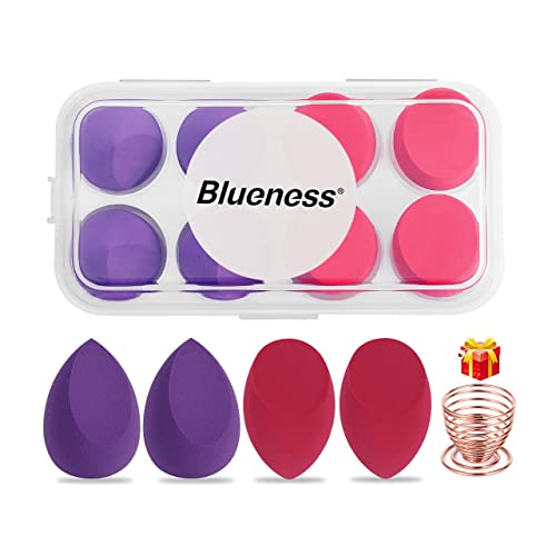 8 Pcs Makeup Sponge Set - Multi-colored Beauty Blender Sponge with Storage Case & Holder for Cream, Liquid & Powder Foundation | Latex-Free, Super Soft Makeup Sponges (Magenta + Purple) | Perfect for Professional Makeup Artists & Daily Beauty Routine