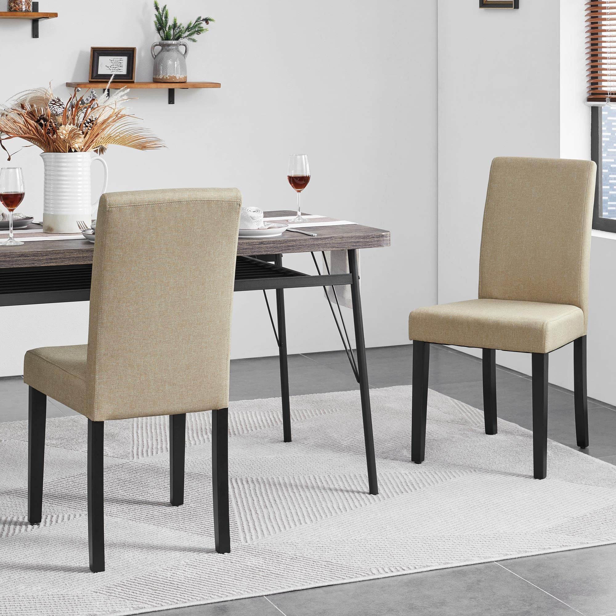 Topeakmart Set of 4 Modern Fabric Dining Chairs - Urban Style Parson Chairs with Solid Wood Legs, Armless Side Chairs for Kitchen, Living Room & Dining Room - Khaki - Perfect for Home, Restaurant & Office Use