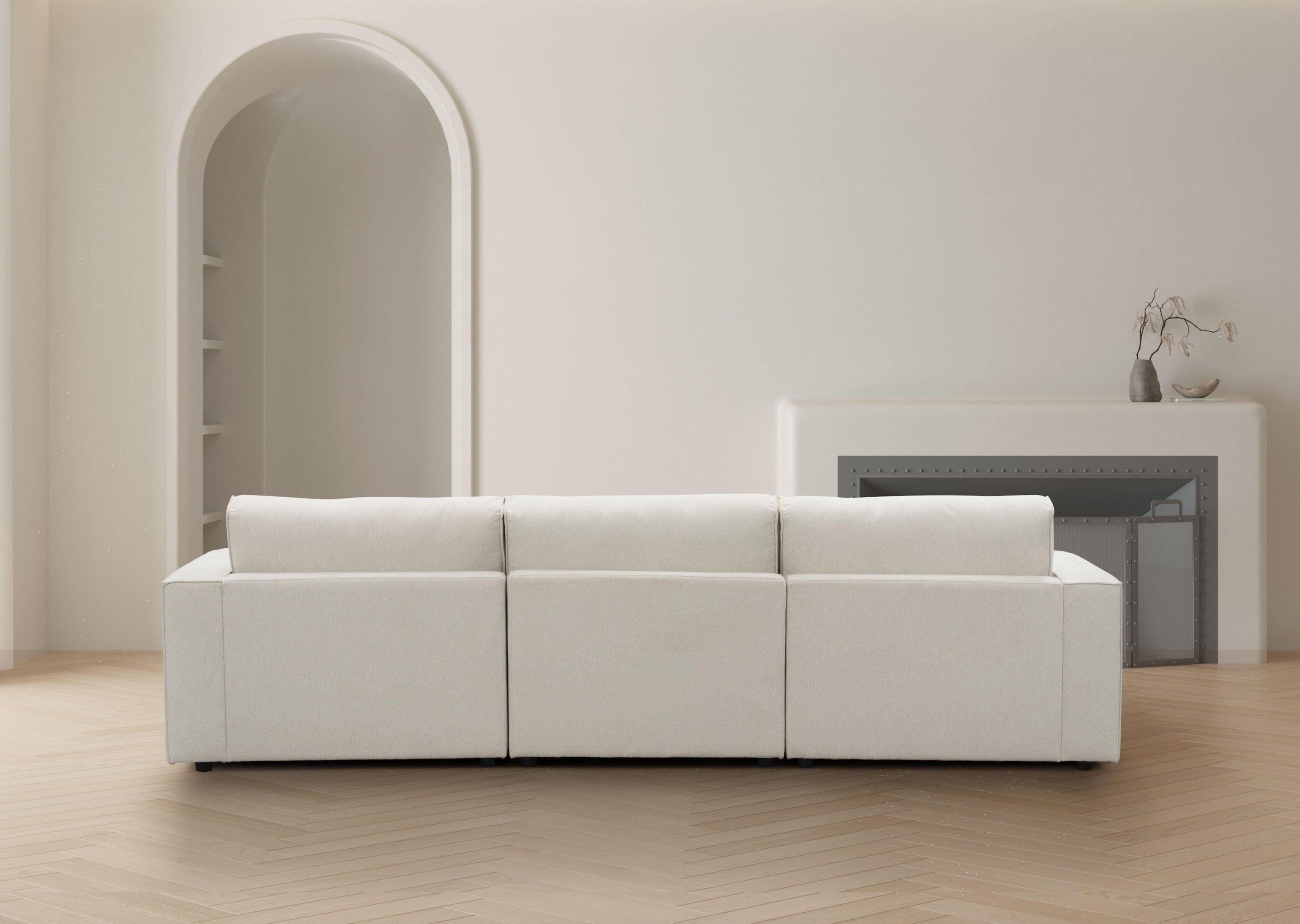 Stylish Maui 3-Seater Sofa with Ottoman in Elk Oat Fabric - Perfect for Living Room, Lounge, and Family Room Comfort