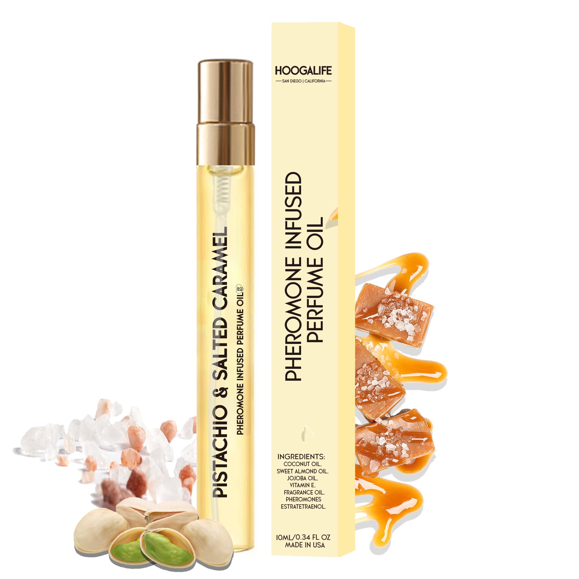 HoogaLife Women's Pheromone Perfume Oil - PISTACHIO & SALTED CARAMEL, Long-Lasting Fragrance Cologne to Attract Men, Travel Size 0.34 fl oz | Perfect for Date Nights, Romantic Evenings & Special Occasions