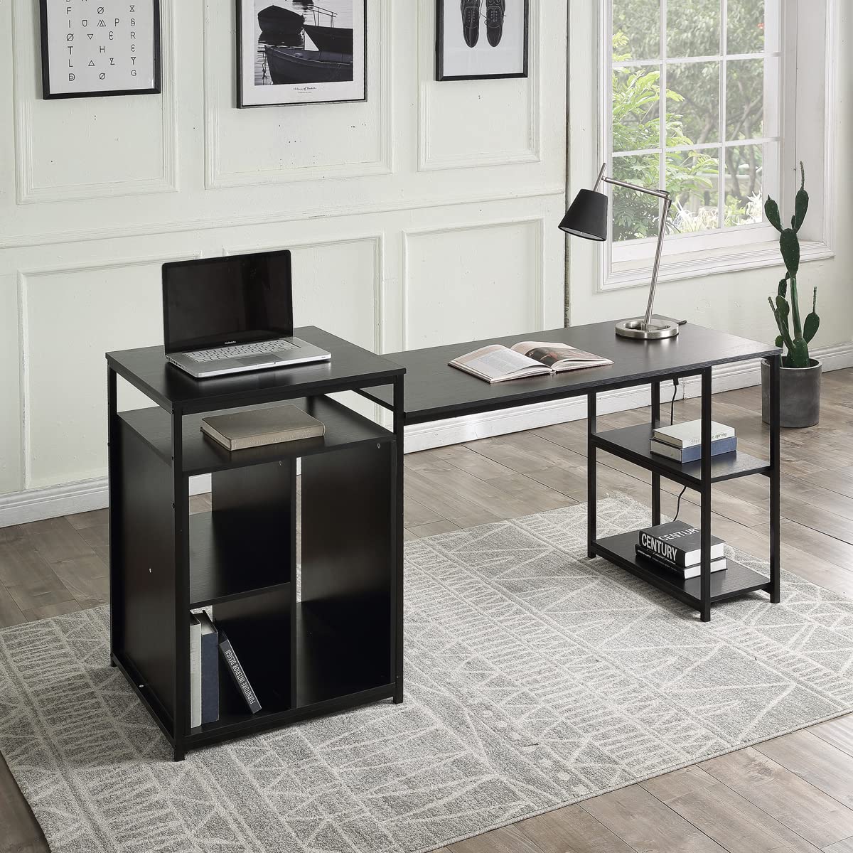 Ergonomic Home Office Computer Desk with Storage Shelf, CPU Storage Space & Printer Stand - Space Saving Design for Small Rooms, Writing PC Table (Black) - Perfect for Remote Work & Study