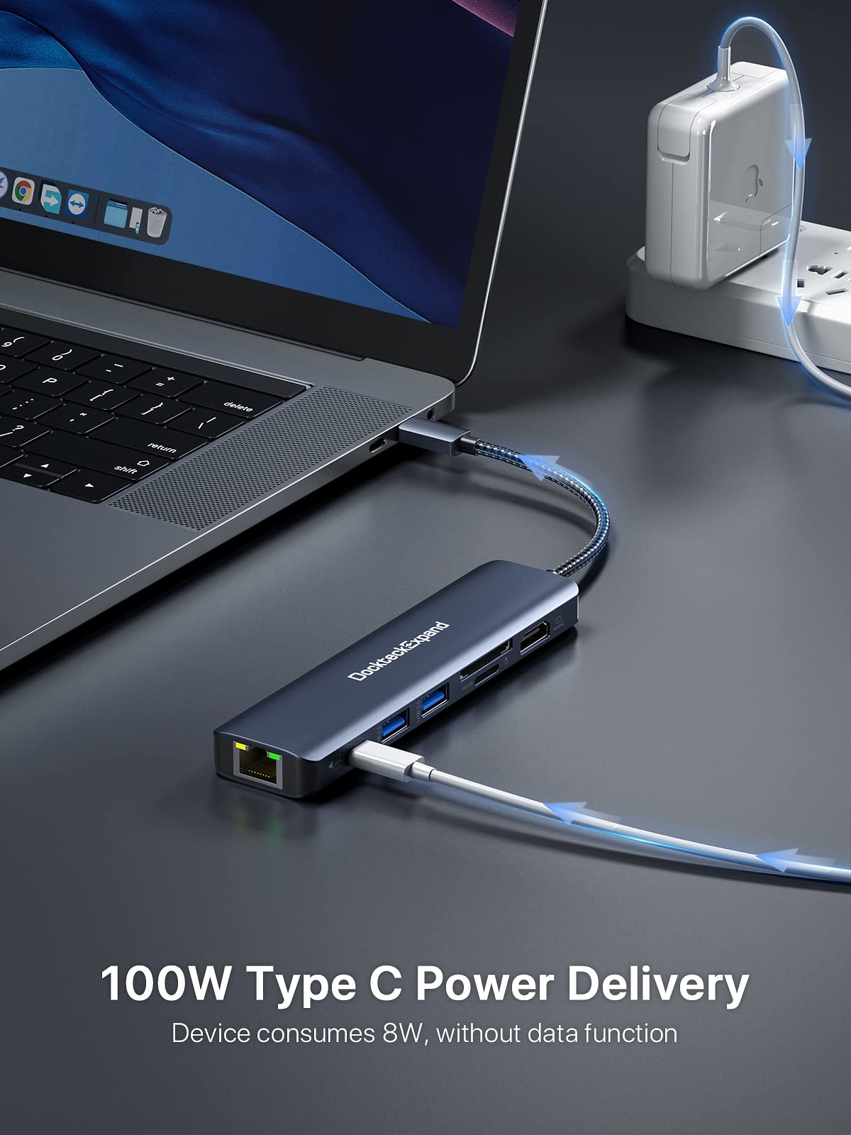 7-in-1 USB C Hub Multiport Adapter with 4K 60Hz HDMI, 1Gbps Ethernet, 100W PD Charging, 2 USB 3.0 Ports & SD/TF Card Reader - Compatible with MacBook Pro/Air, iPad Pro, Surface, Steam Deck - Perfect for Work, Gaming & Travel