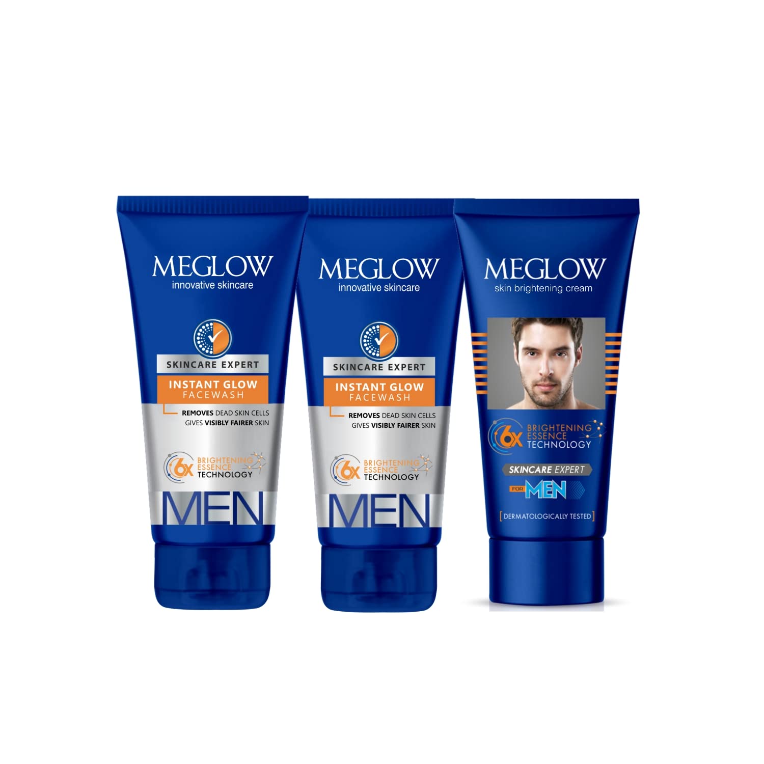 **Meglow Men's Skincare Combo Pack - 1x Fairness Cream (50g) & 2x Instant Glow Face Wash (70g) for Brighter & Refreshing Skin | Gift for Brother, Husband, Boyfriend | Perfect for Rakhi, Birthdays & Daily Skincare Routine**
